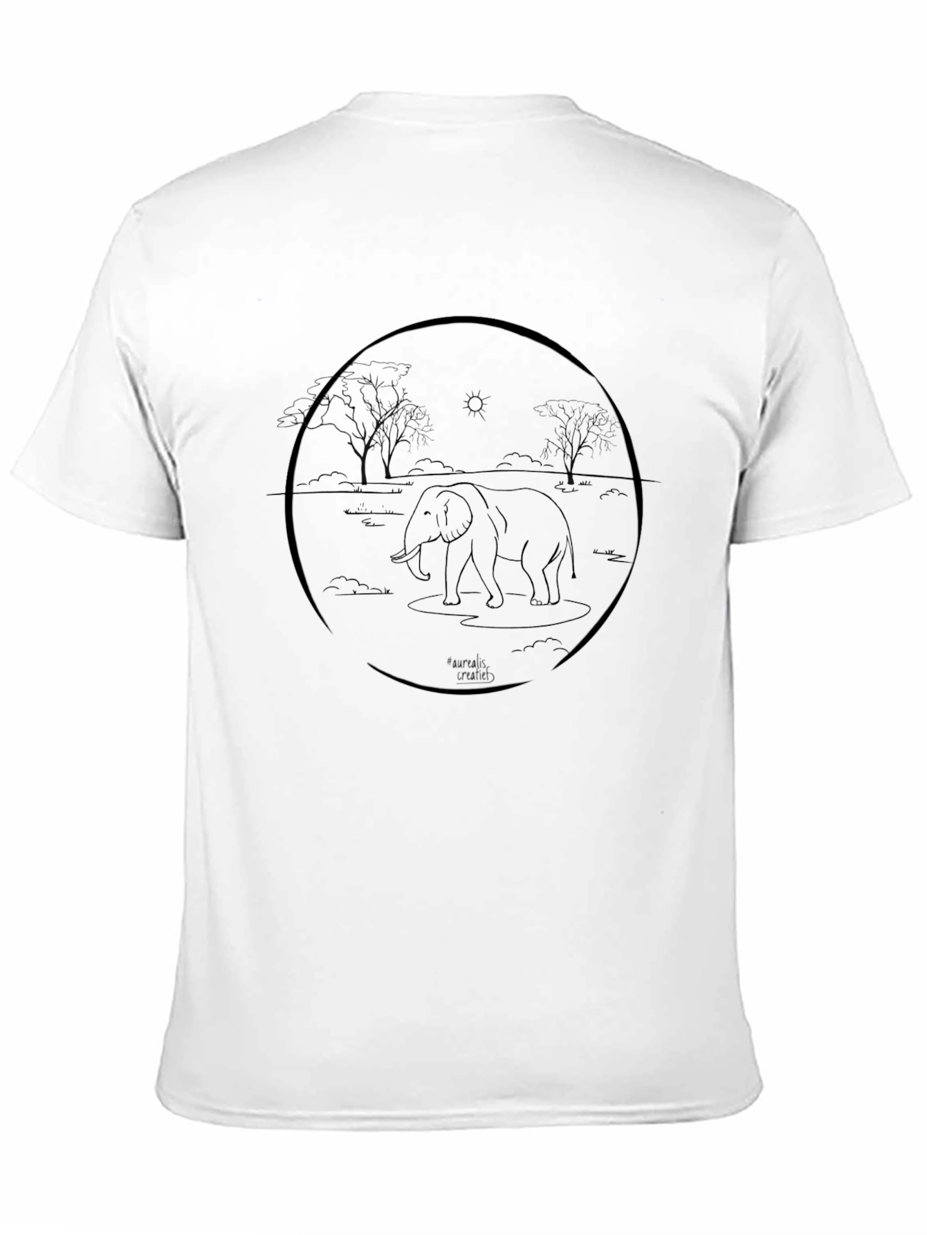 Elephant Outline Graphic Tee - Casual Black T-Shirt