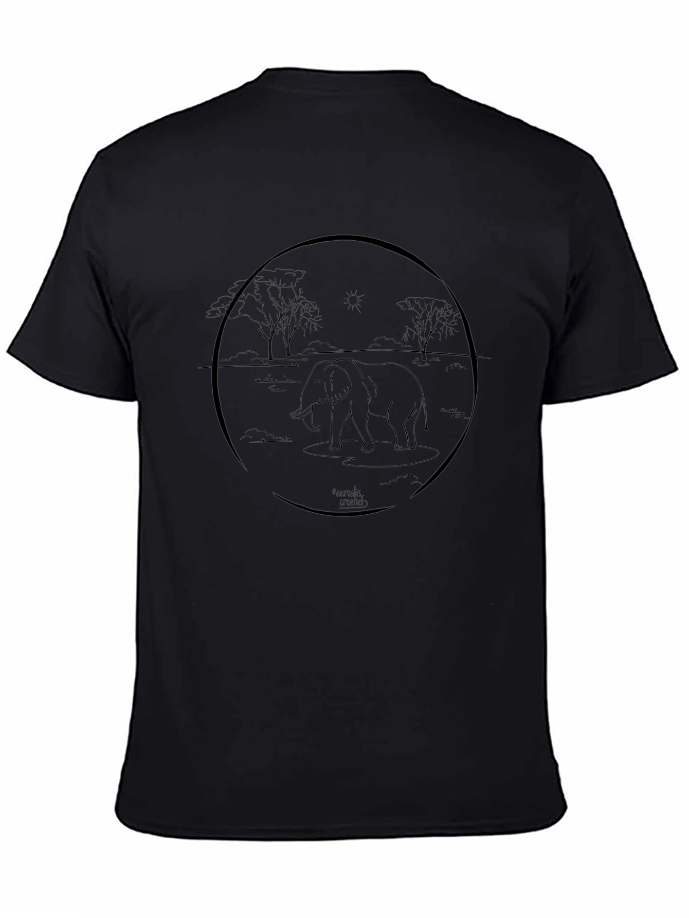 Elephant Outline Graphic Tee - Casual Black T-Shirt