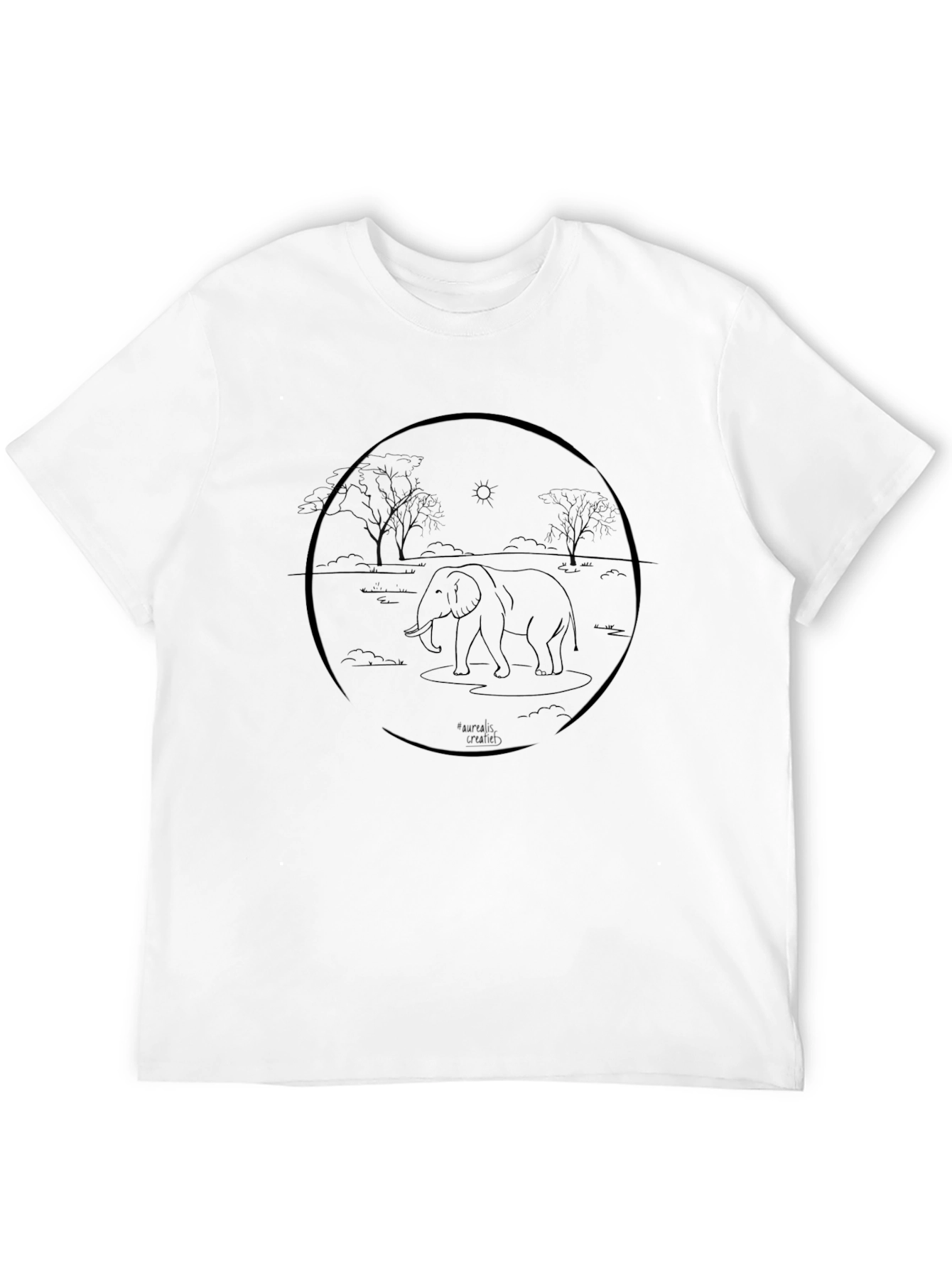Elephant Outline Graphic Tee - Casual Black T-Shirt