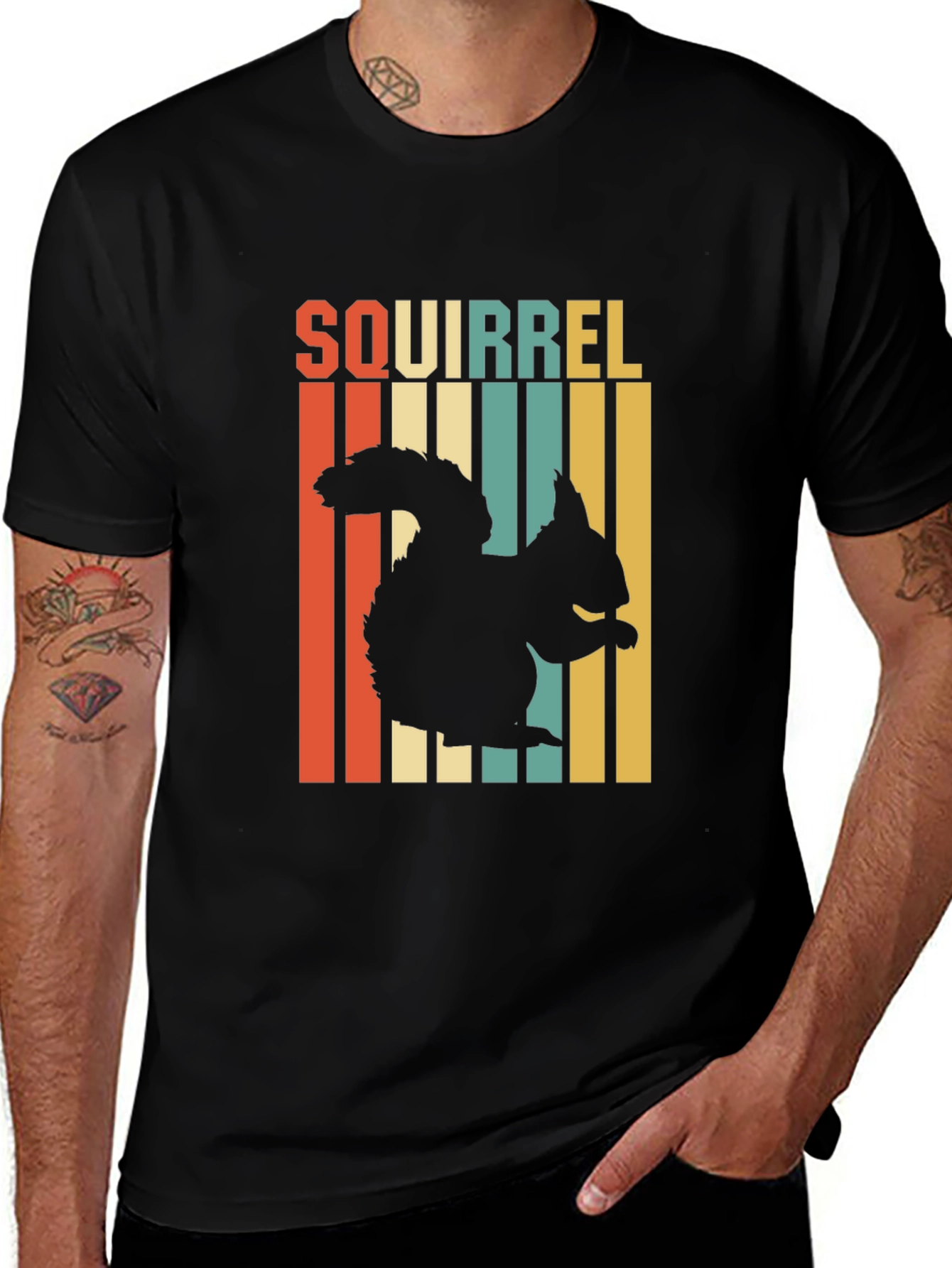 Retro Squirrel Graphic Tee - Black