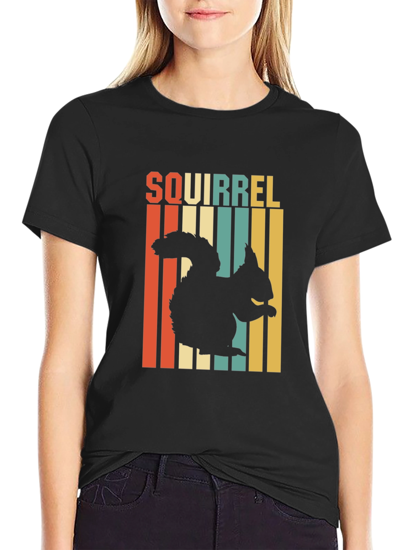 Retro Squirrel Graphic Tee - Black