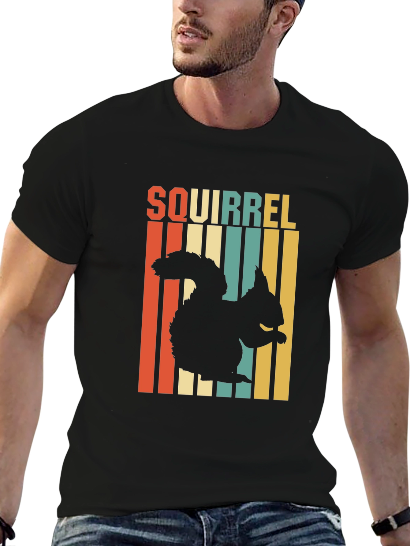Retro Squirrel Graphic Tee - Black