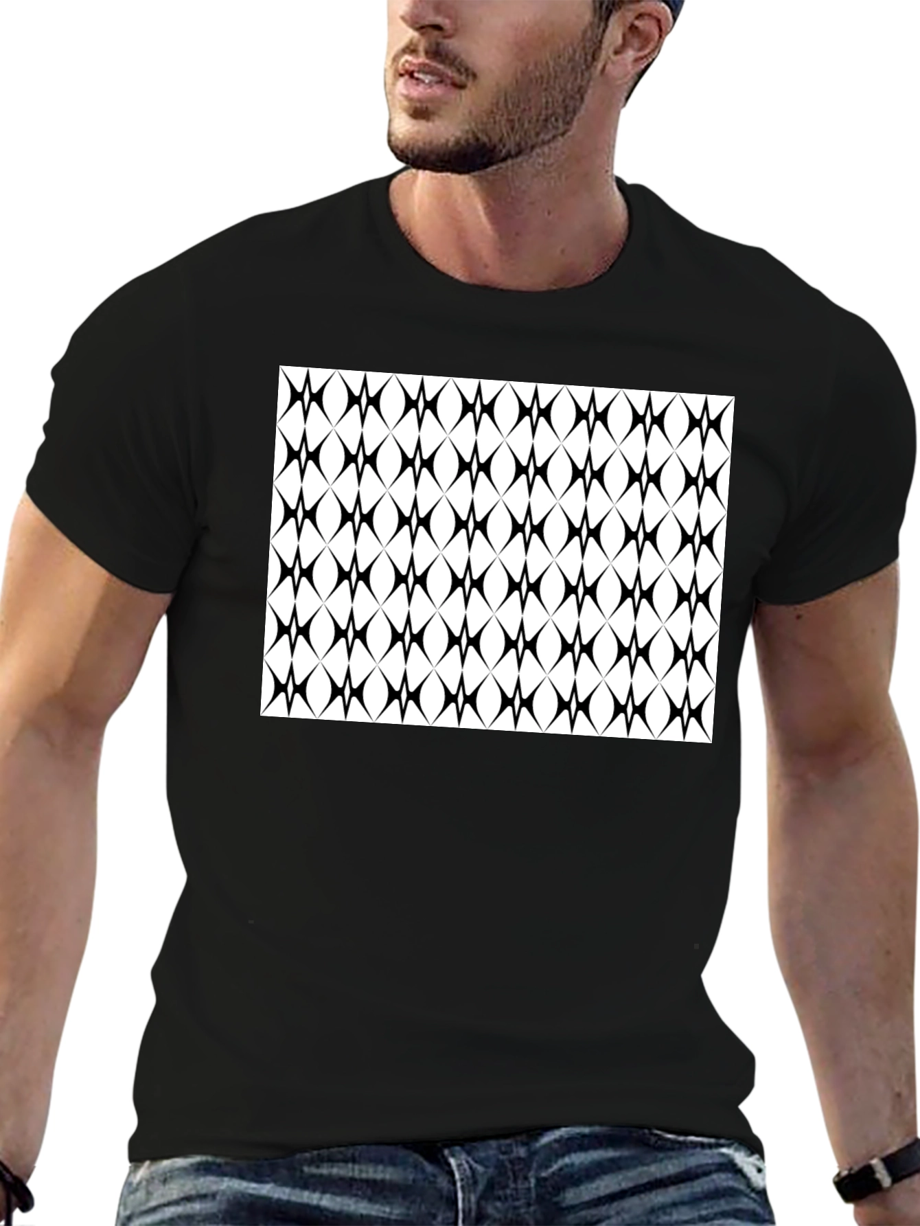 Modern Geometric Pattern Black T-Shirt