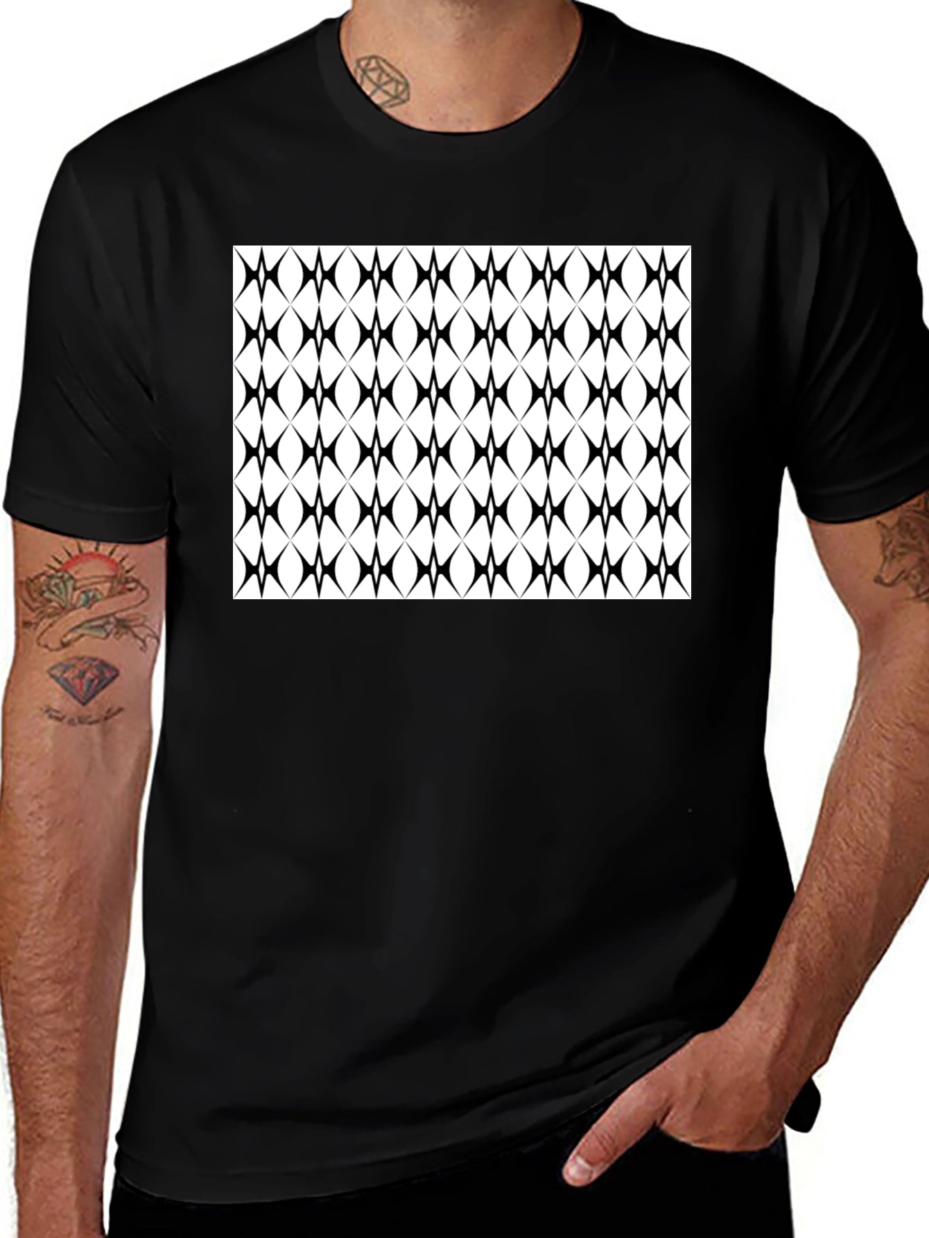 Modern Geometric Pattern Black T-Shirt
