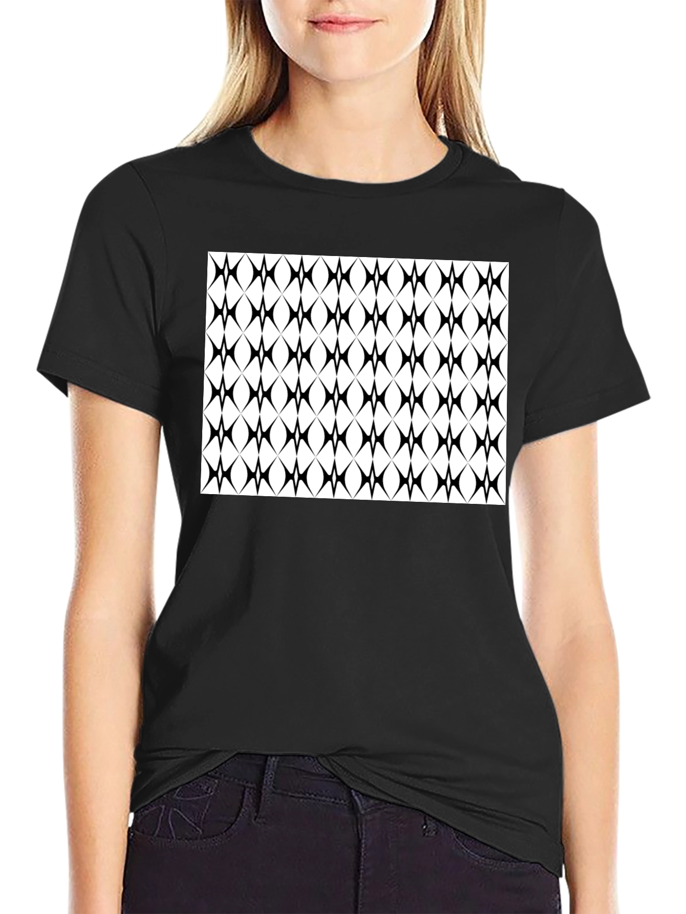 Modern Geometric Pattern Black T-Shirt