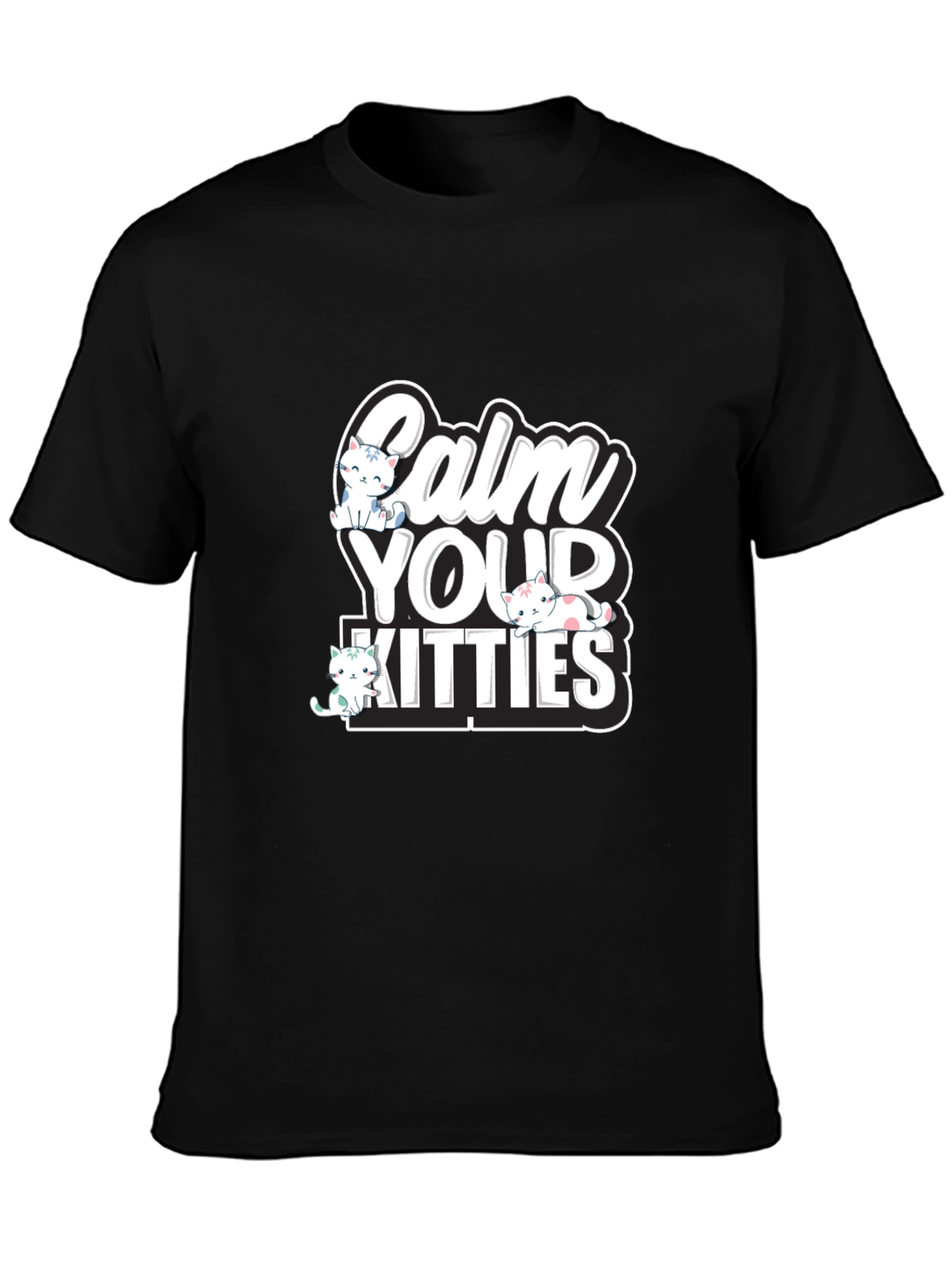 Calm Your Kitties Graphic T-Shirt - Black