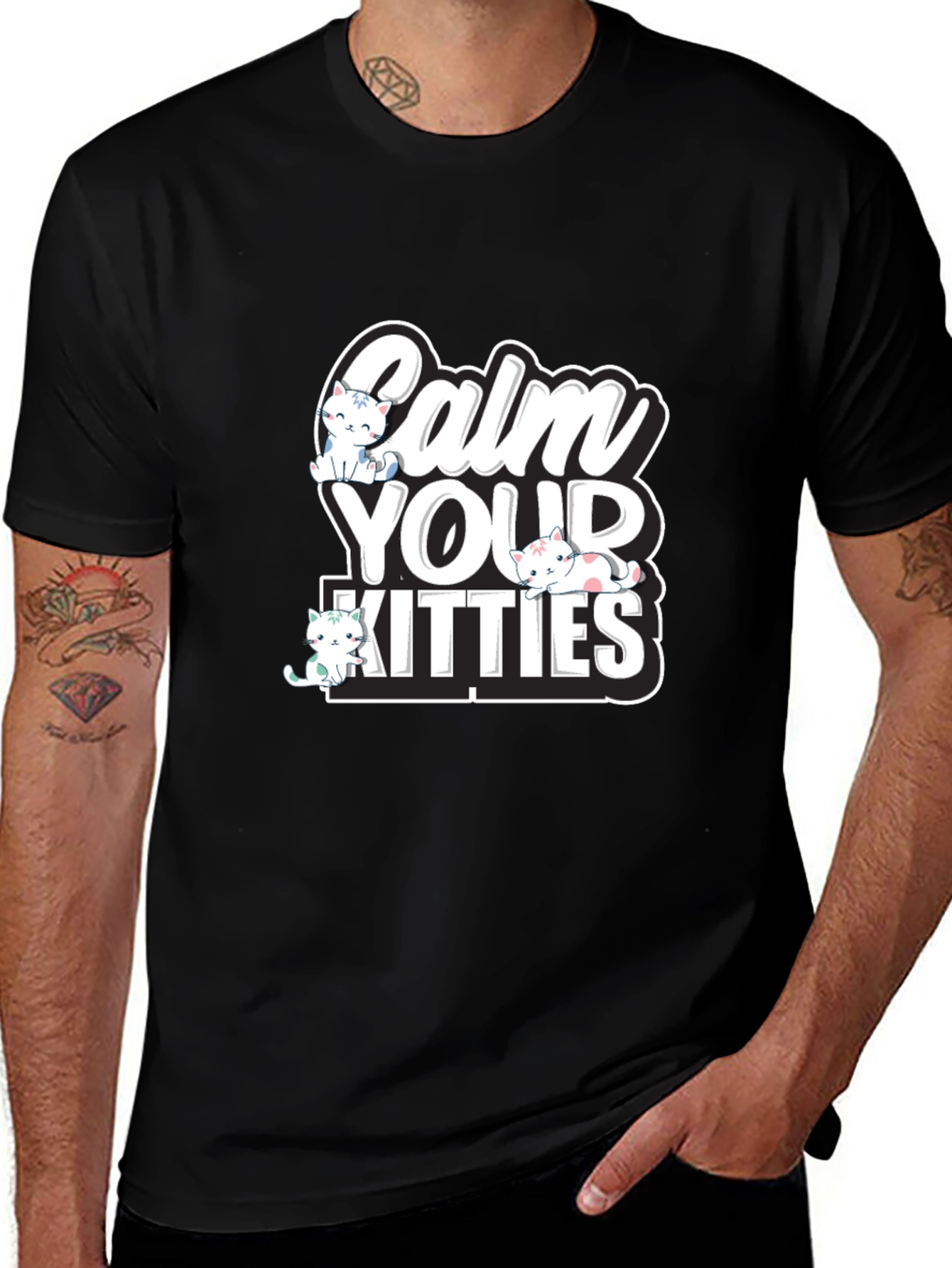 Calm Your Kitties Graphic T-Shirt - Black