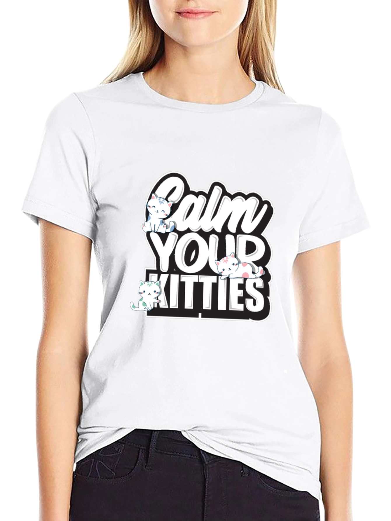 Calm Your Kitties Graphic T-Shirt - Black