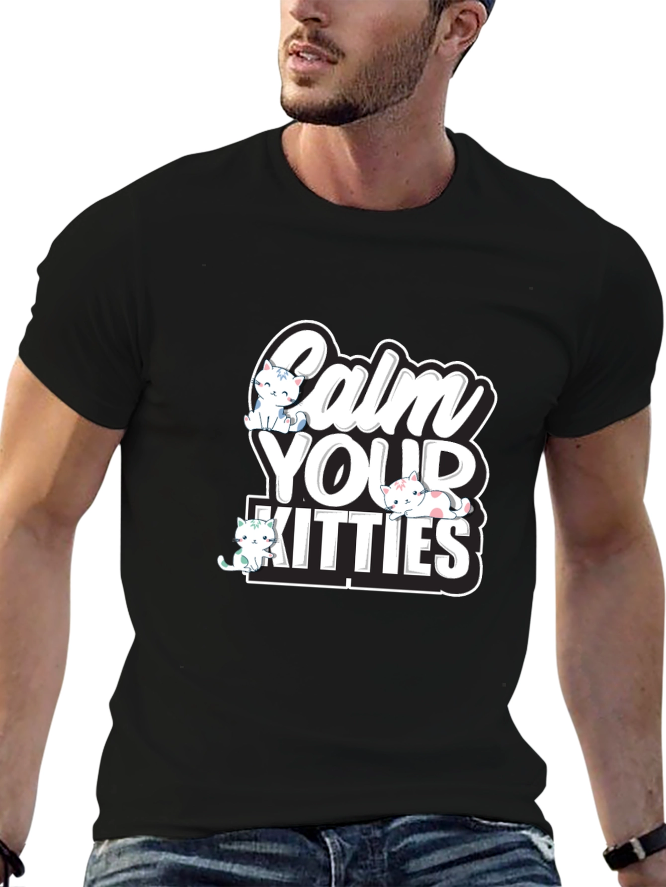 Calm Your Kitties Graphic T-Shirt - Black
