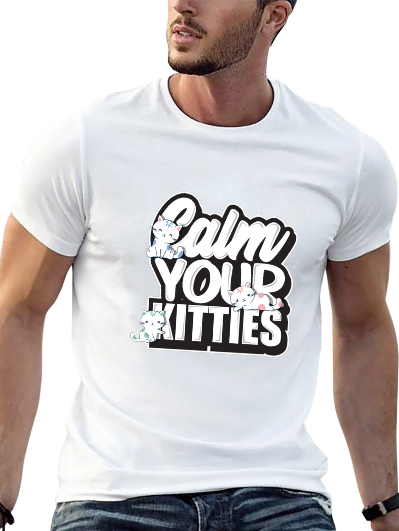 Calm Your Kitties Graphic T-Shirt - Black