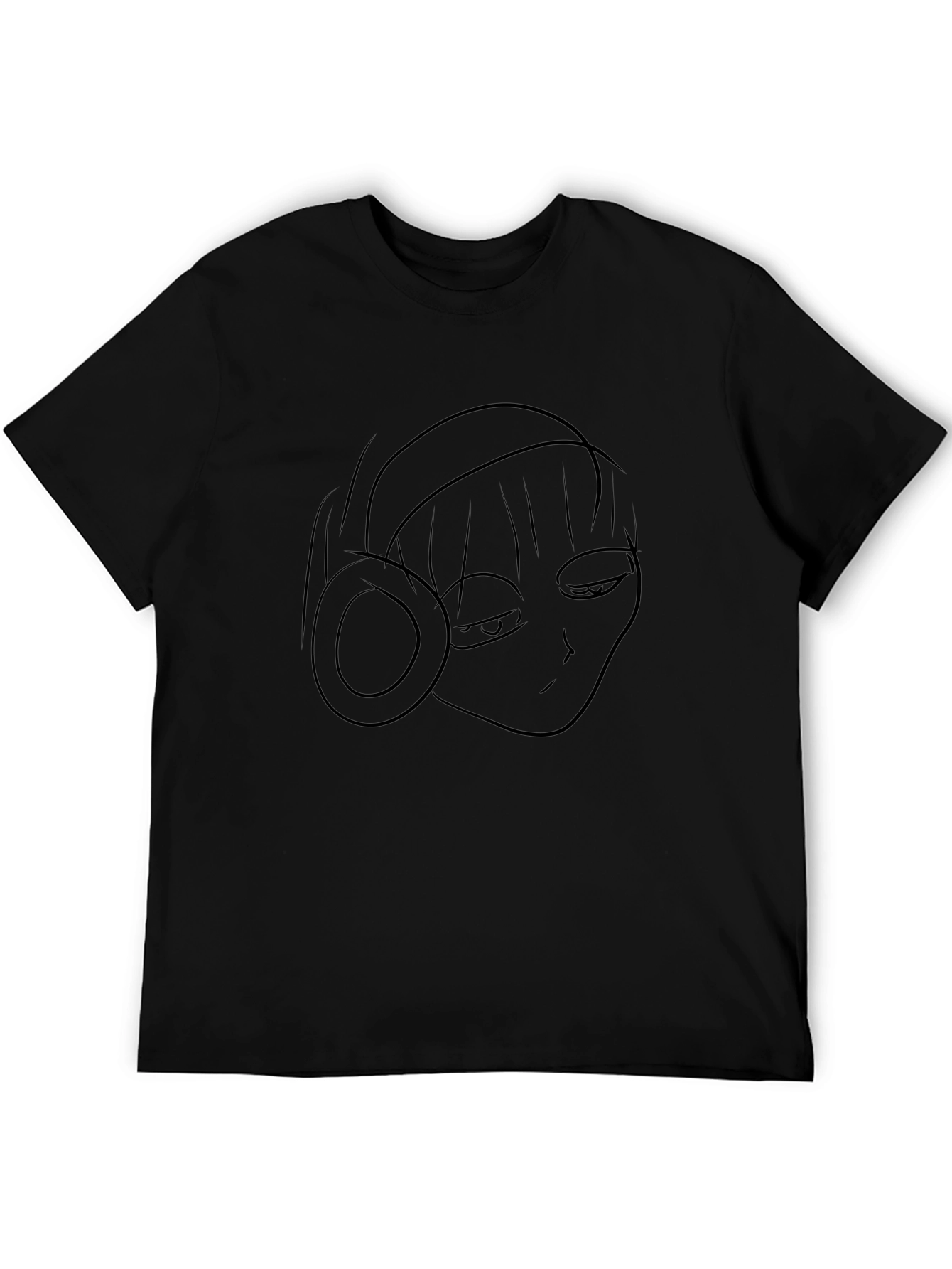 Minimalist Anime Girl Headphones Black T-Shirt