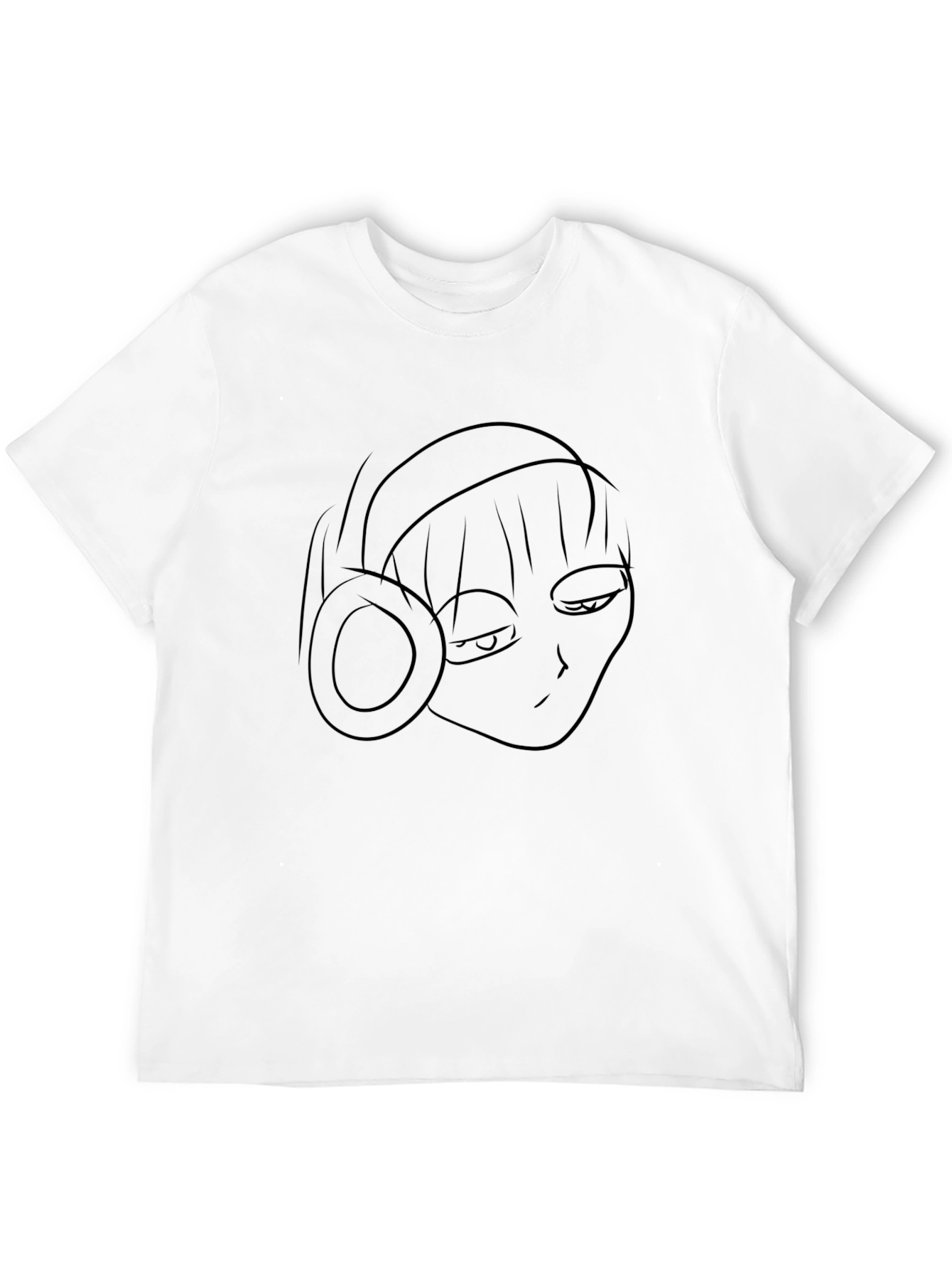 Minimalist Anime Girl Headphones Black T-Shirt
