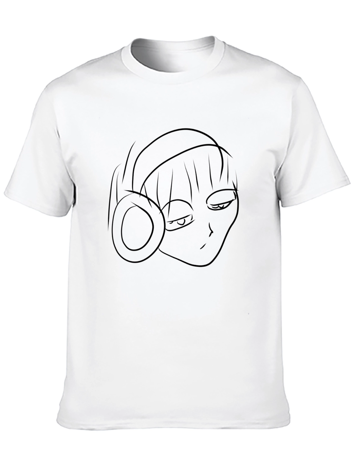 Minimalist Anime Girl Headphones Black T-Shirt