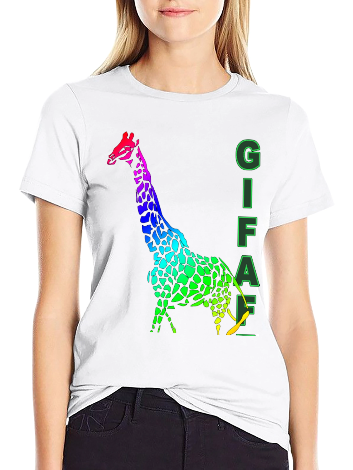 Rainbow Giraffe Graphic Tee - Mens Black T-Shirt