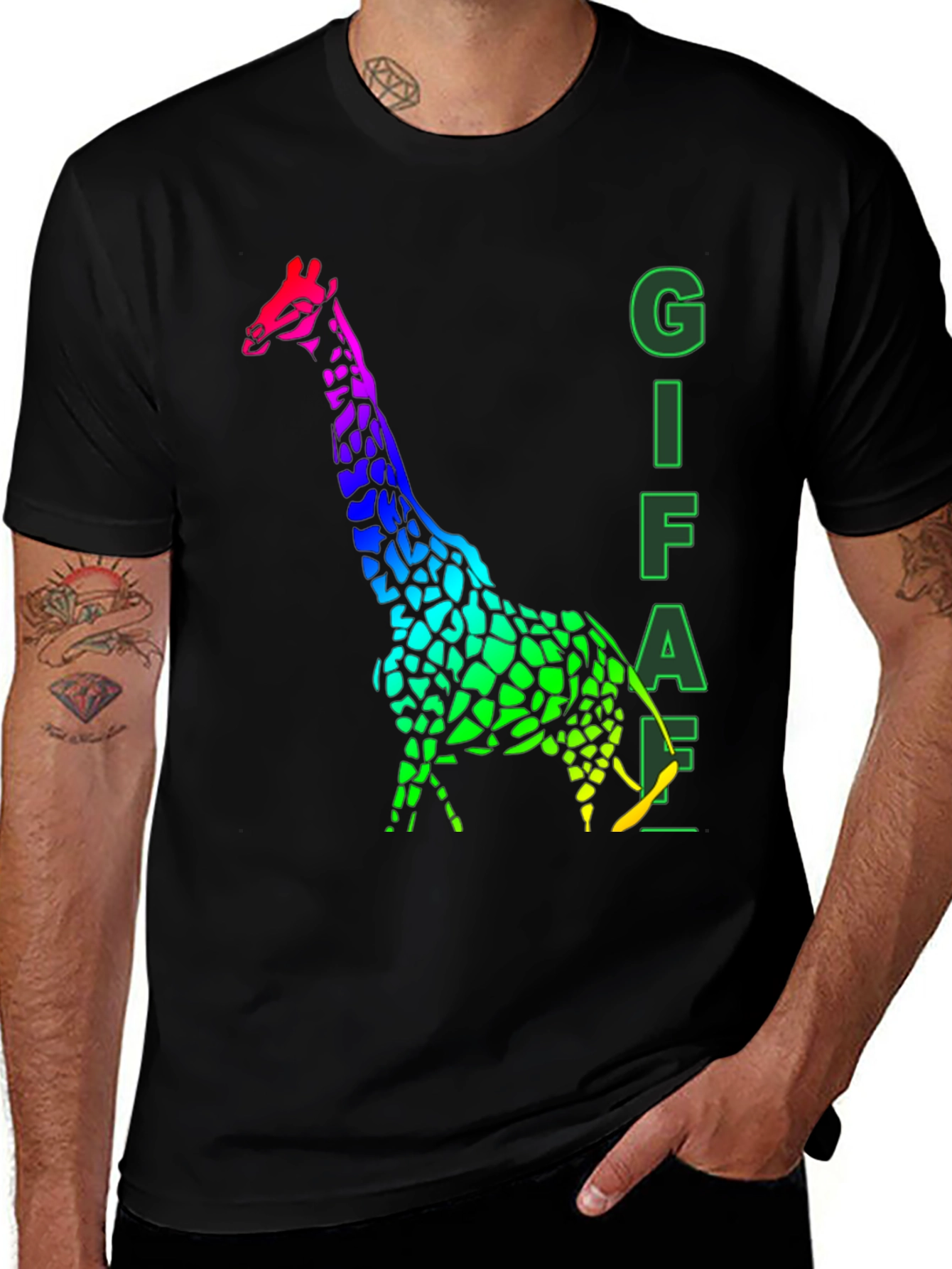 Rainbow Giraffe Graphic Tee - Mens Black T-Shirt