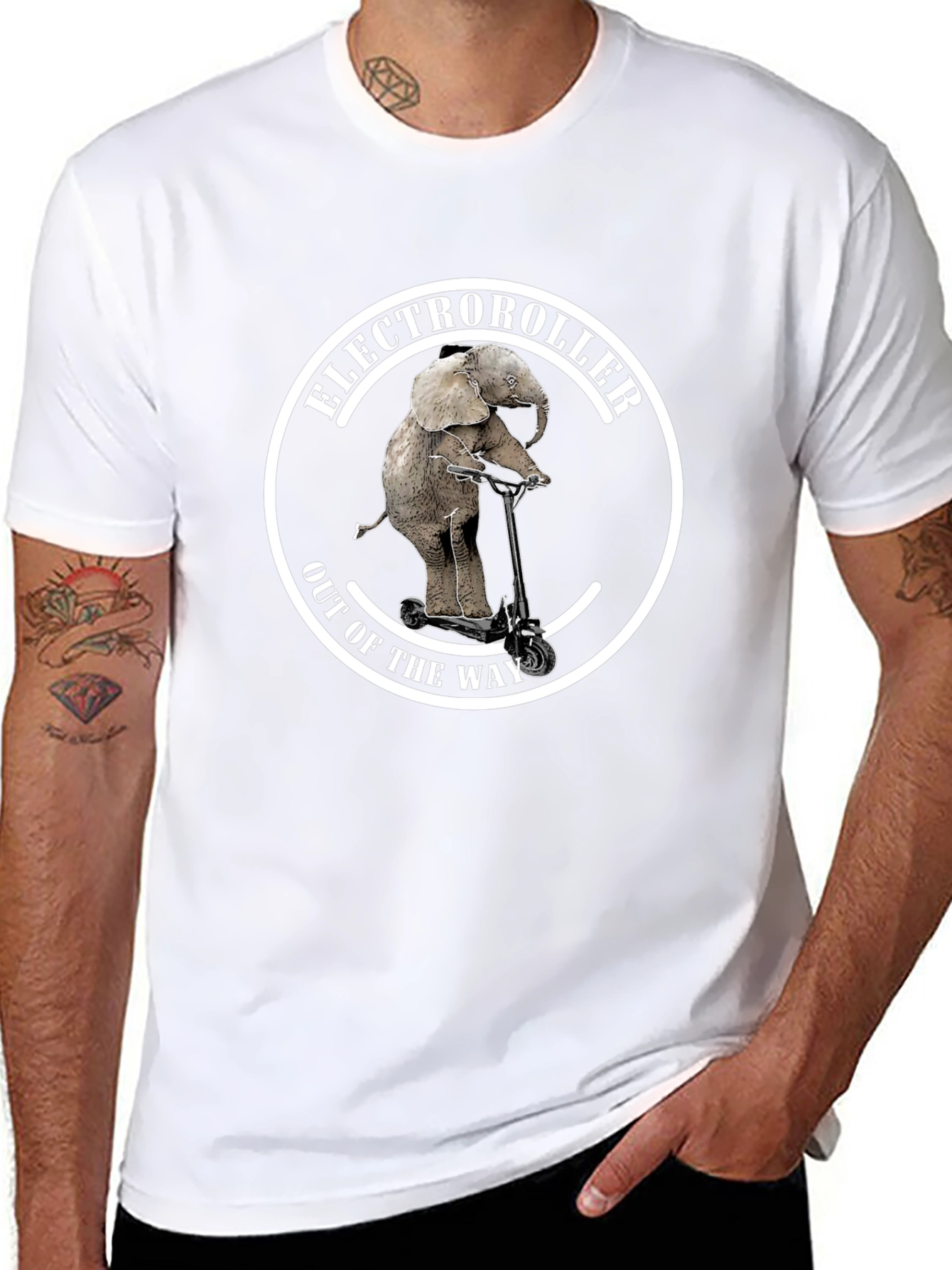 ElectroRoller T-Shirt - Elephant on Scooter Design