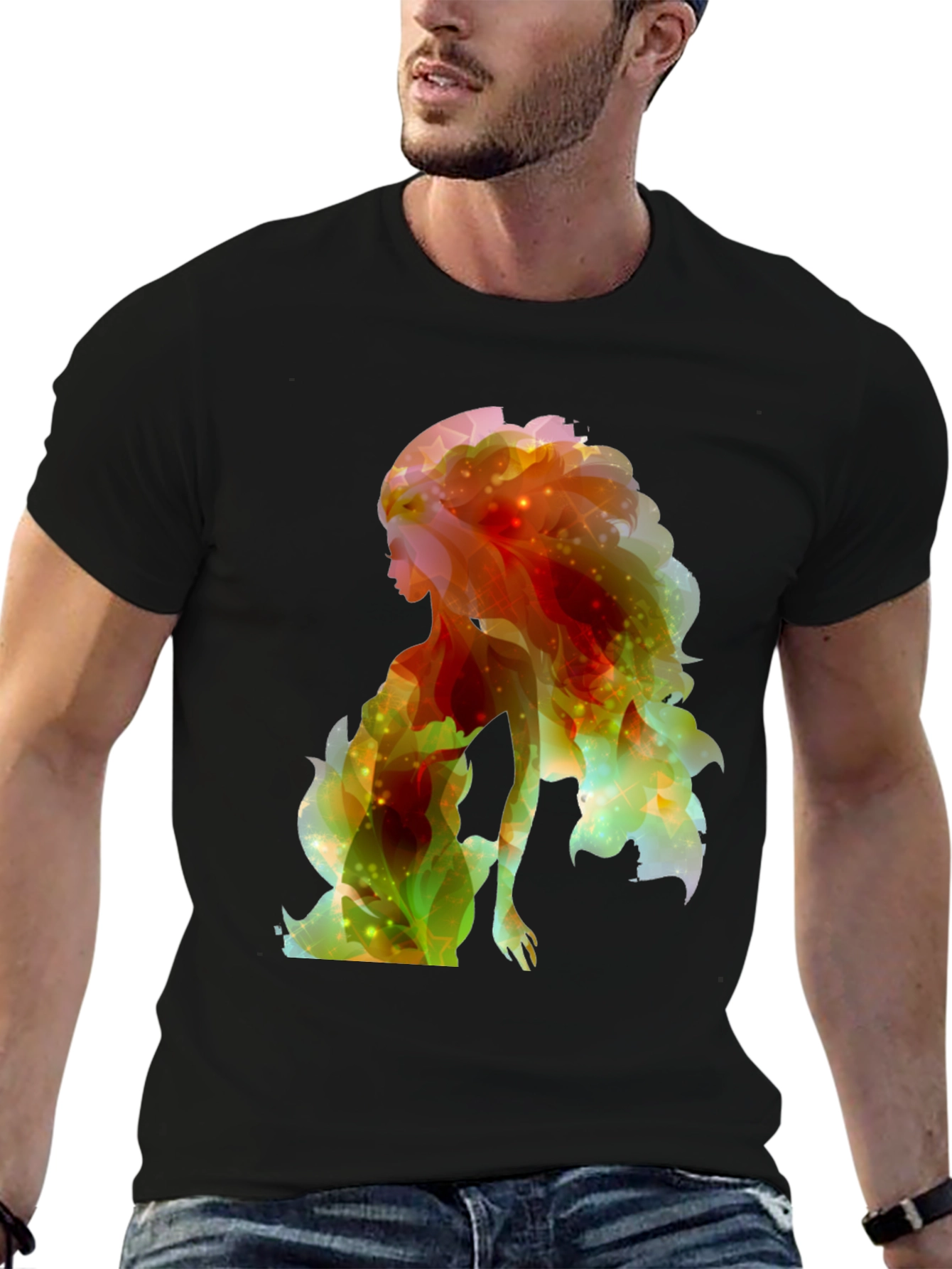 Abstract Woman Graphic Tee - Trendy Black Shirt