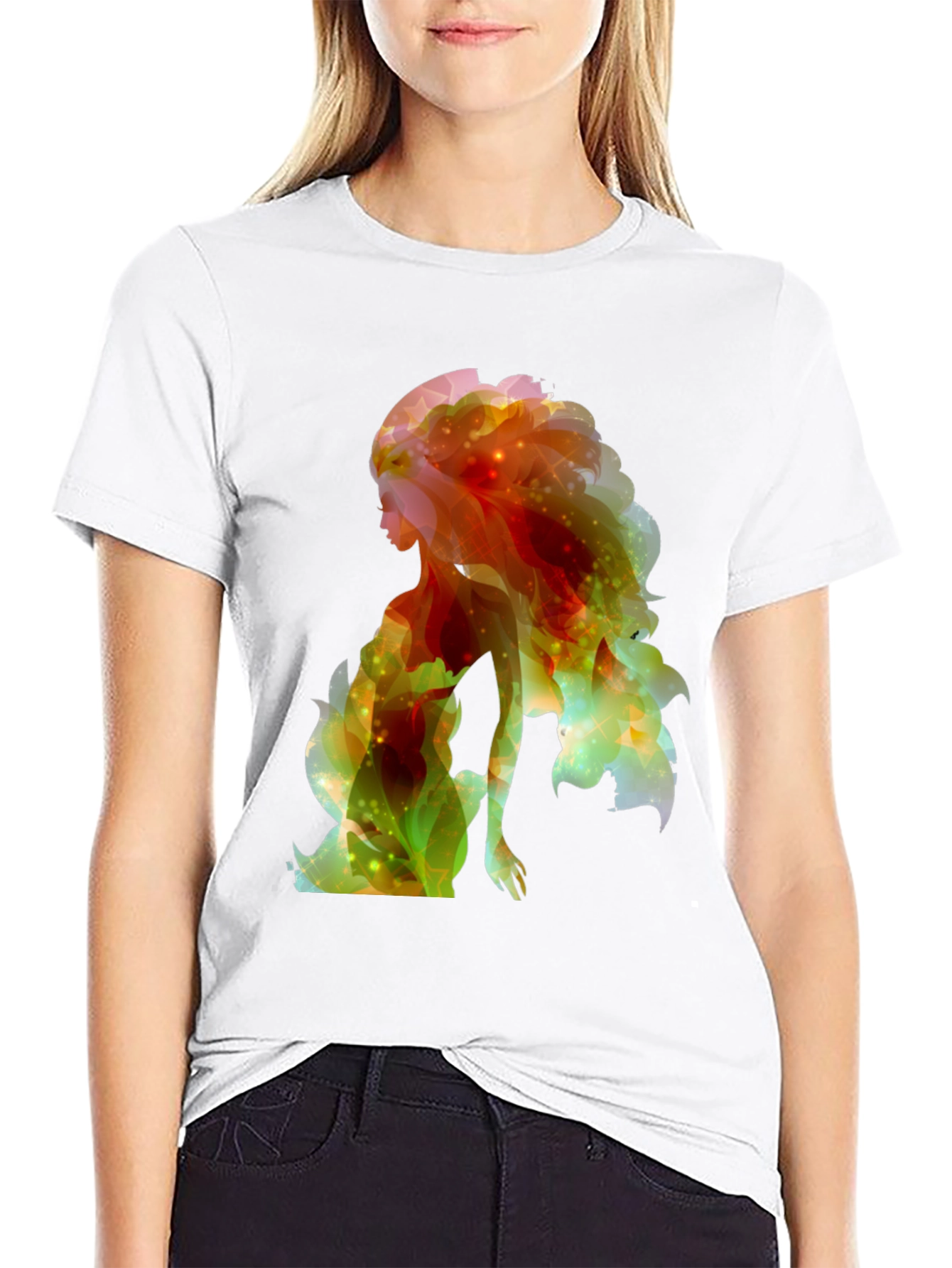 Abstract Woman Graphic Tee - Trendy Black Shirt