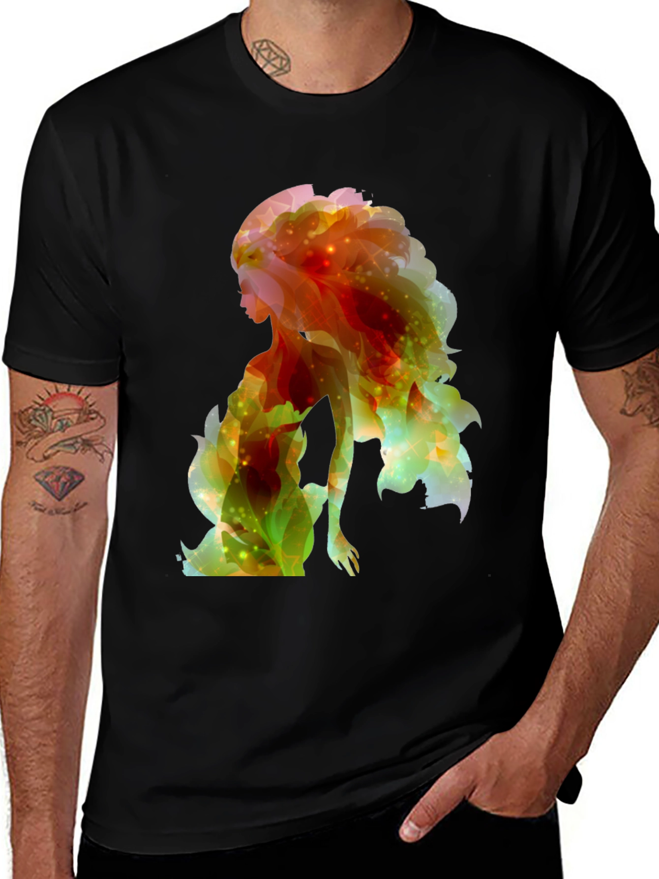 Abstract Woman Graphic Tee - Trendy Black Shirt