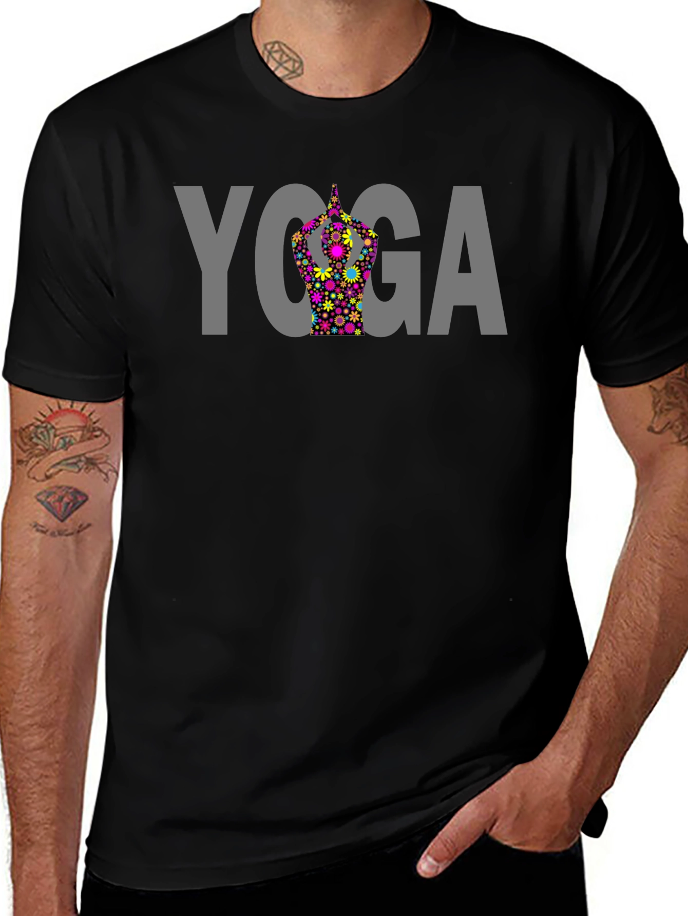 Yoga Floral Graphic Tee - Black
