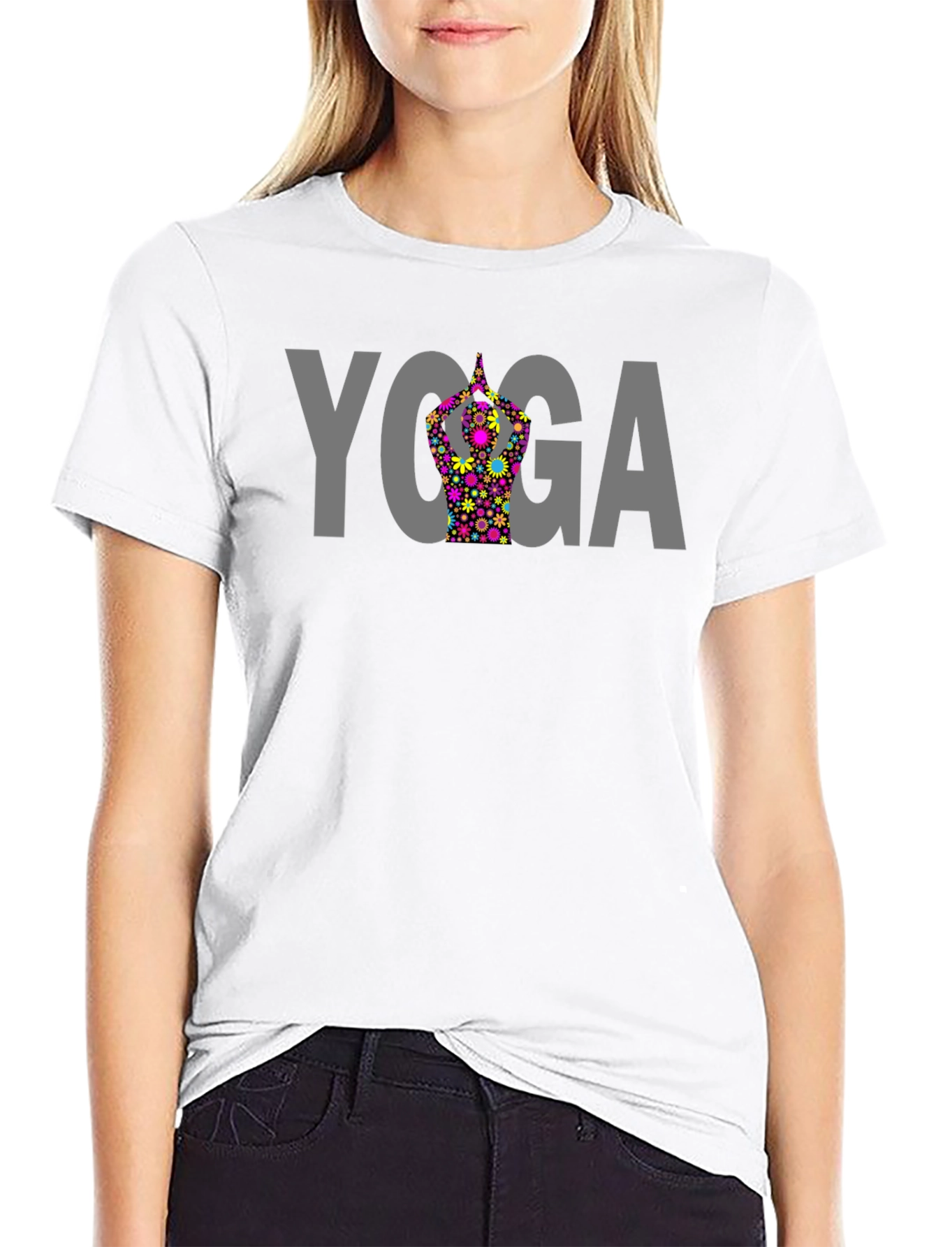 Yoga Floral Graphic Tee - Black