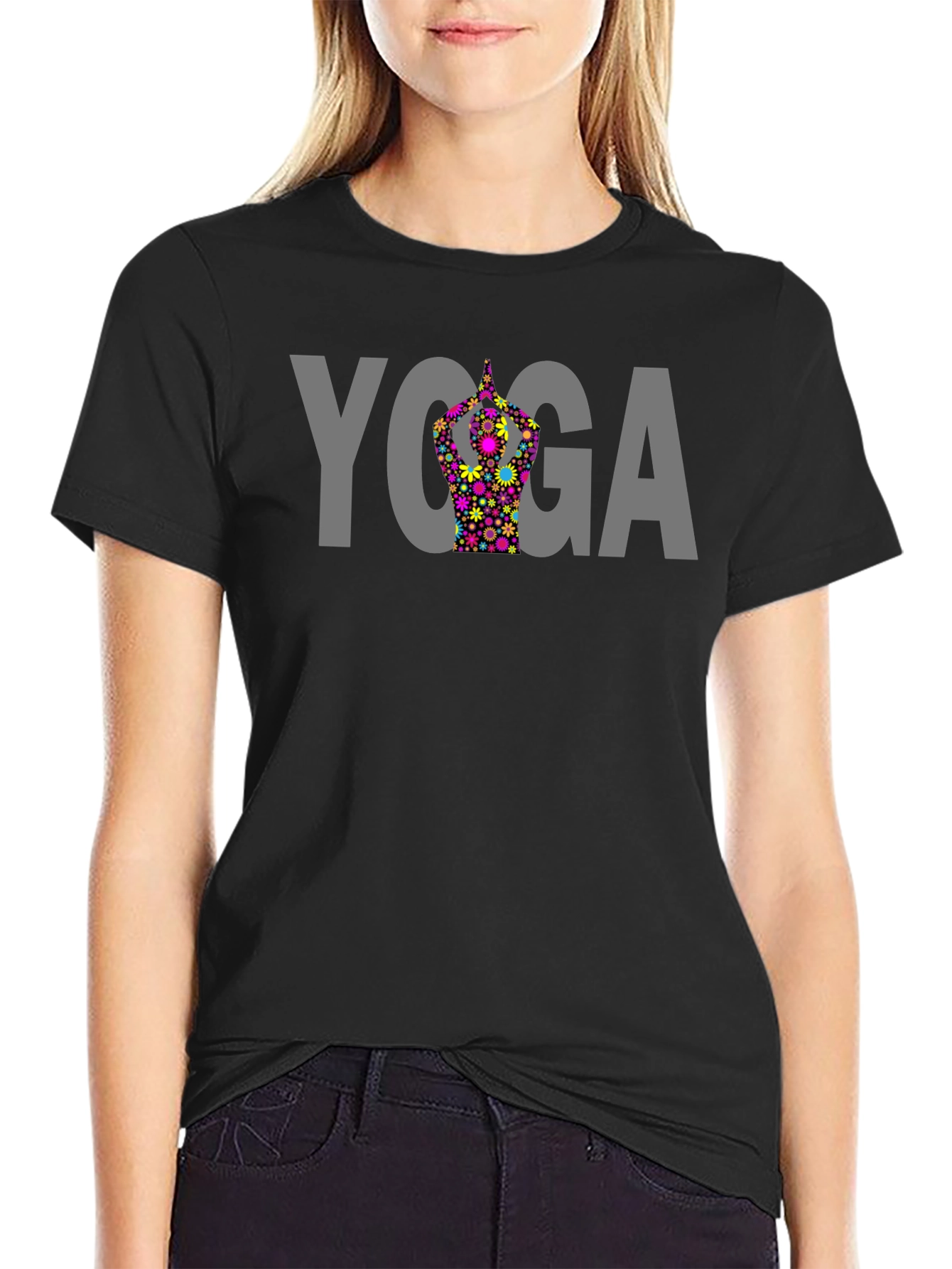 Yoga Floral Graphic Tee - Black