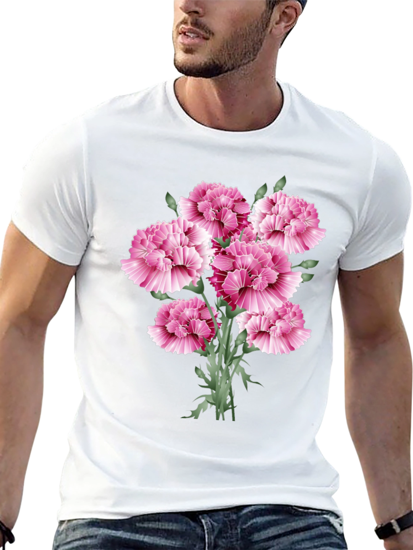 Floral Carnation Graphic Print Black T-Shirt