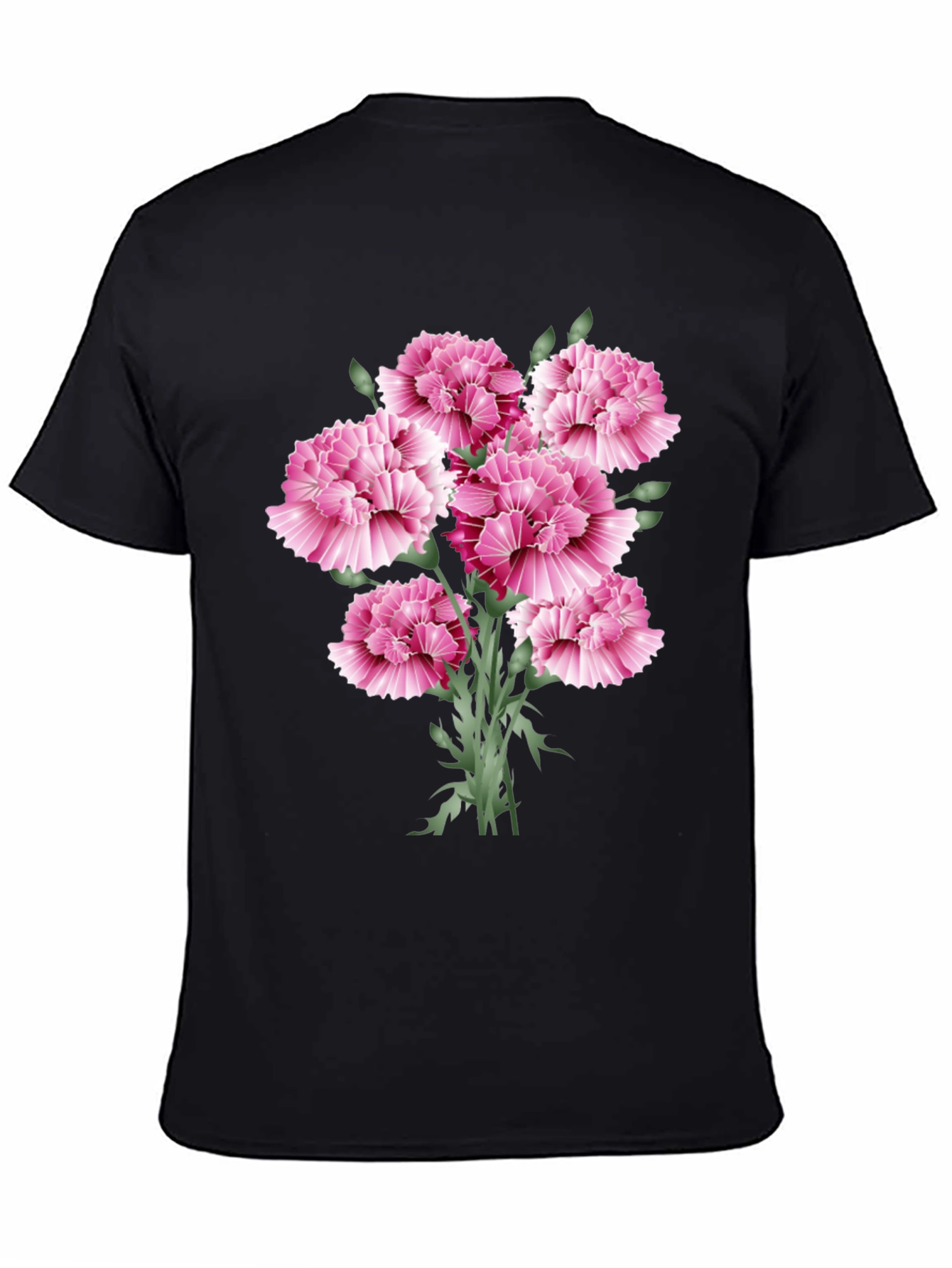 Floral Carnation Graphic Print Black T-Shirt