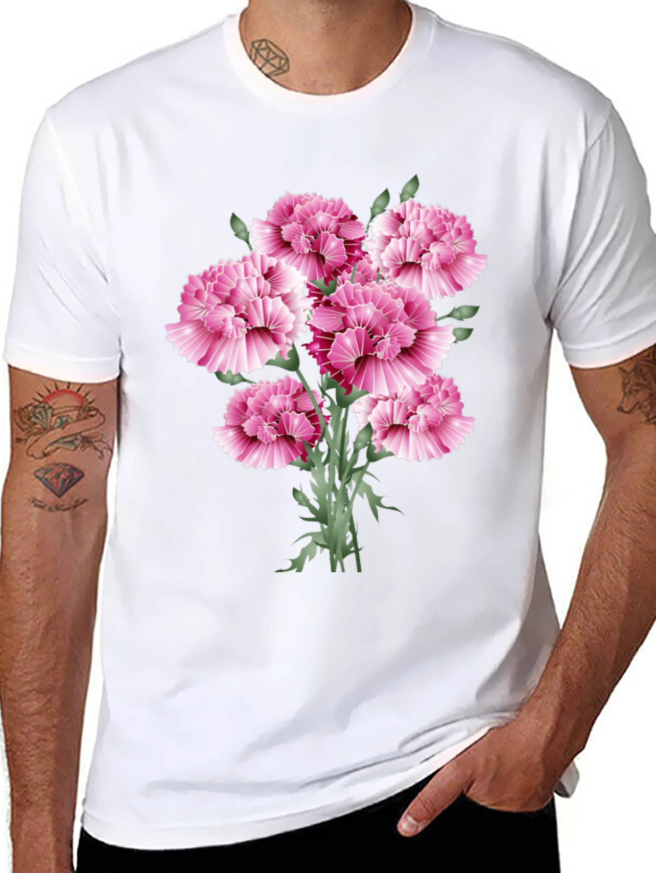Floral Carnation Graphic Print Black T-Shirt