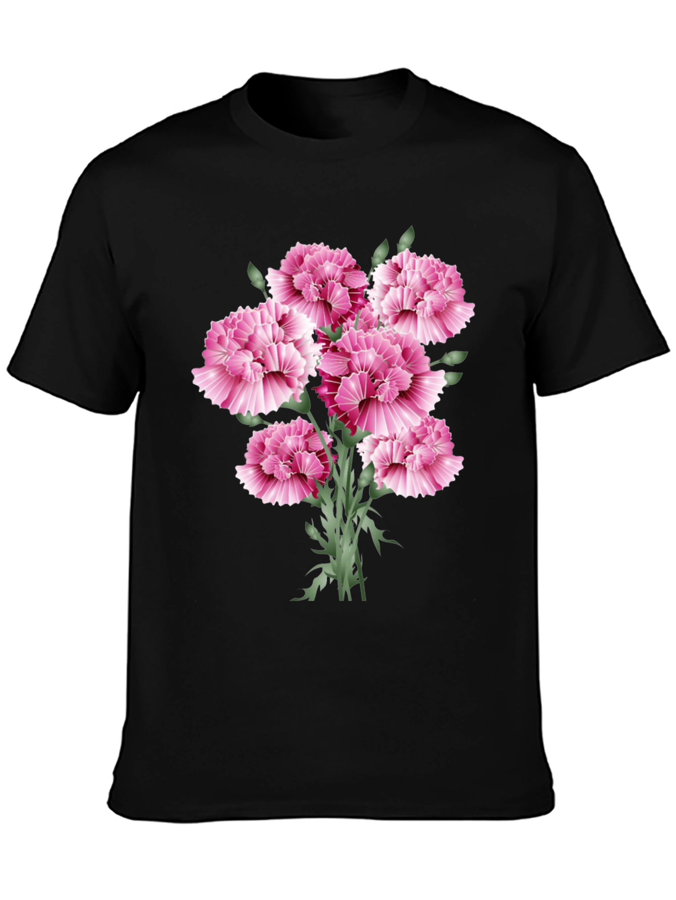 Floral Carnation Graphic Print Black T-Shirt