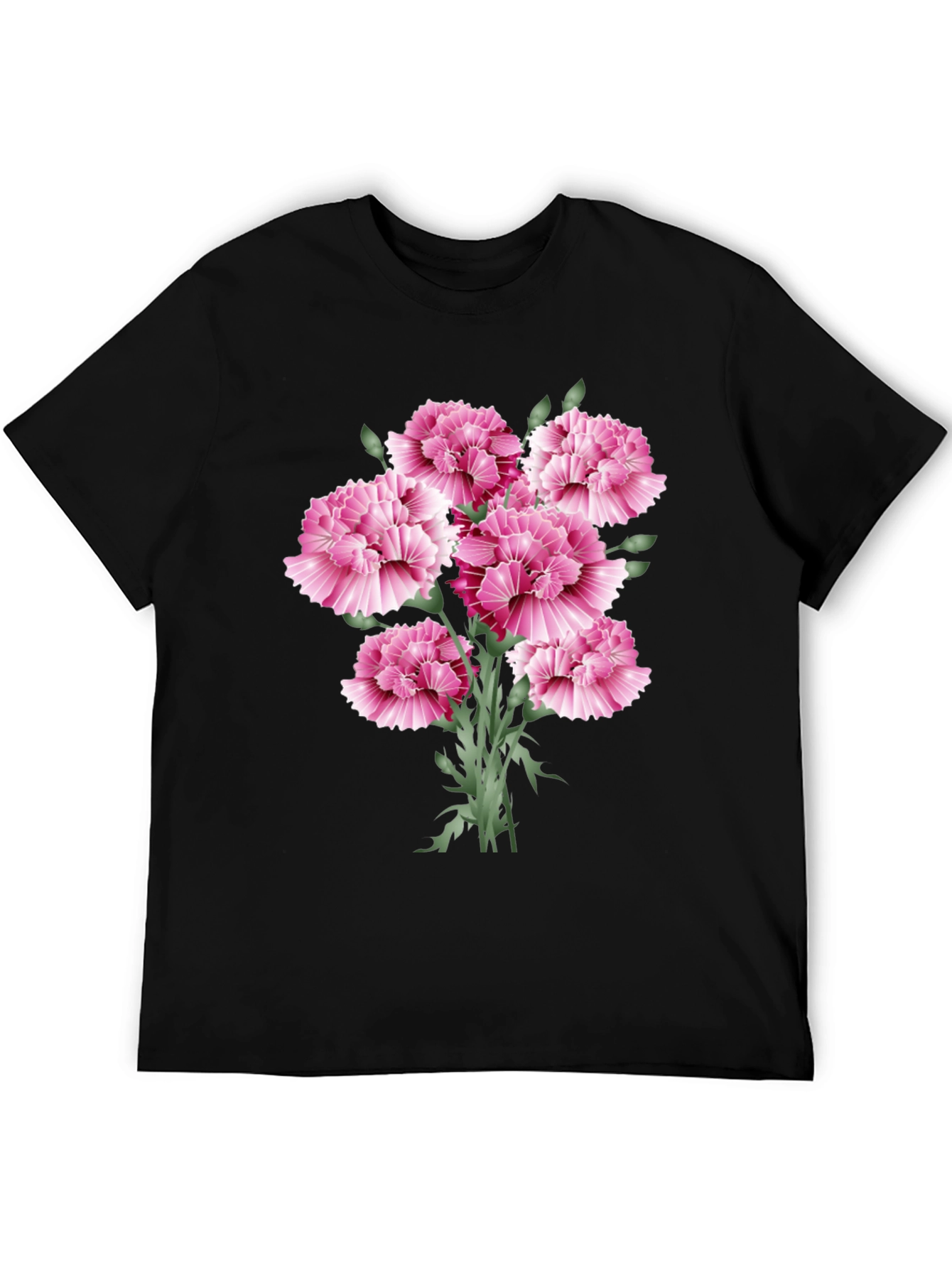 Floral Carnation Graphic Print Black T-Shirt