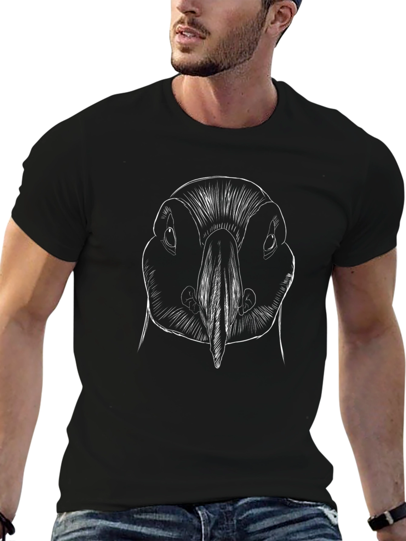 Puffin Sketch Graphic Black T-Shirt