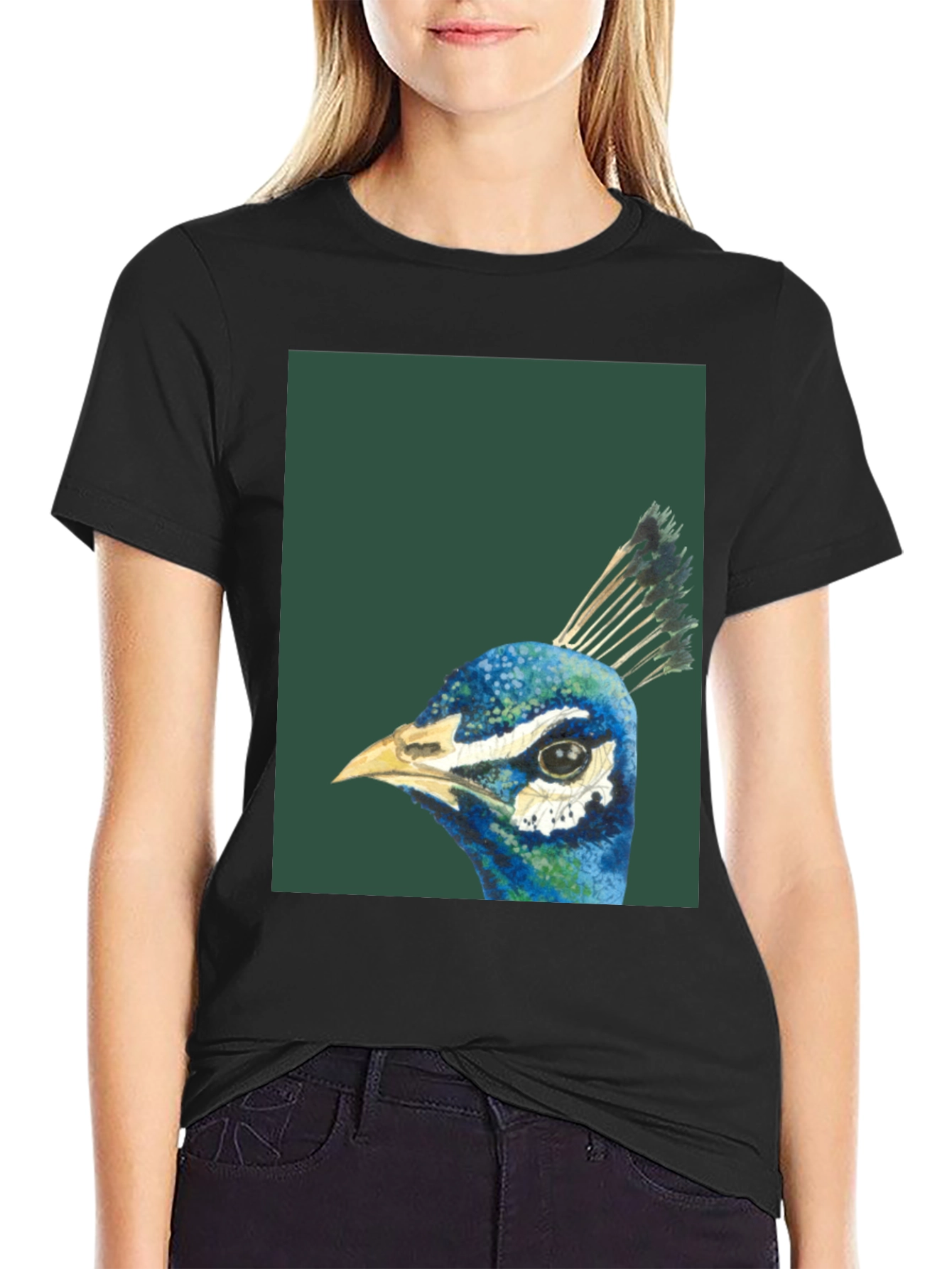 Peacock Head Graphic Tee - Stylish Black T-Shirt