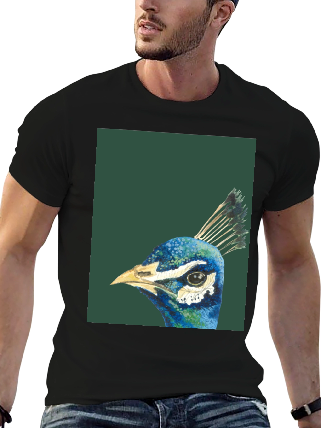 Peacock Head Graphic Tee - Stylish Black T-Shirt