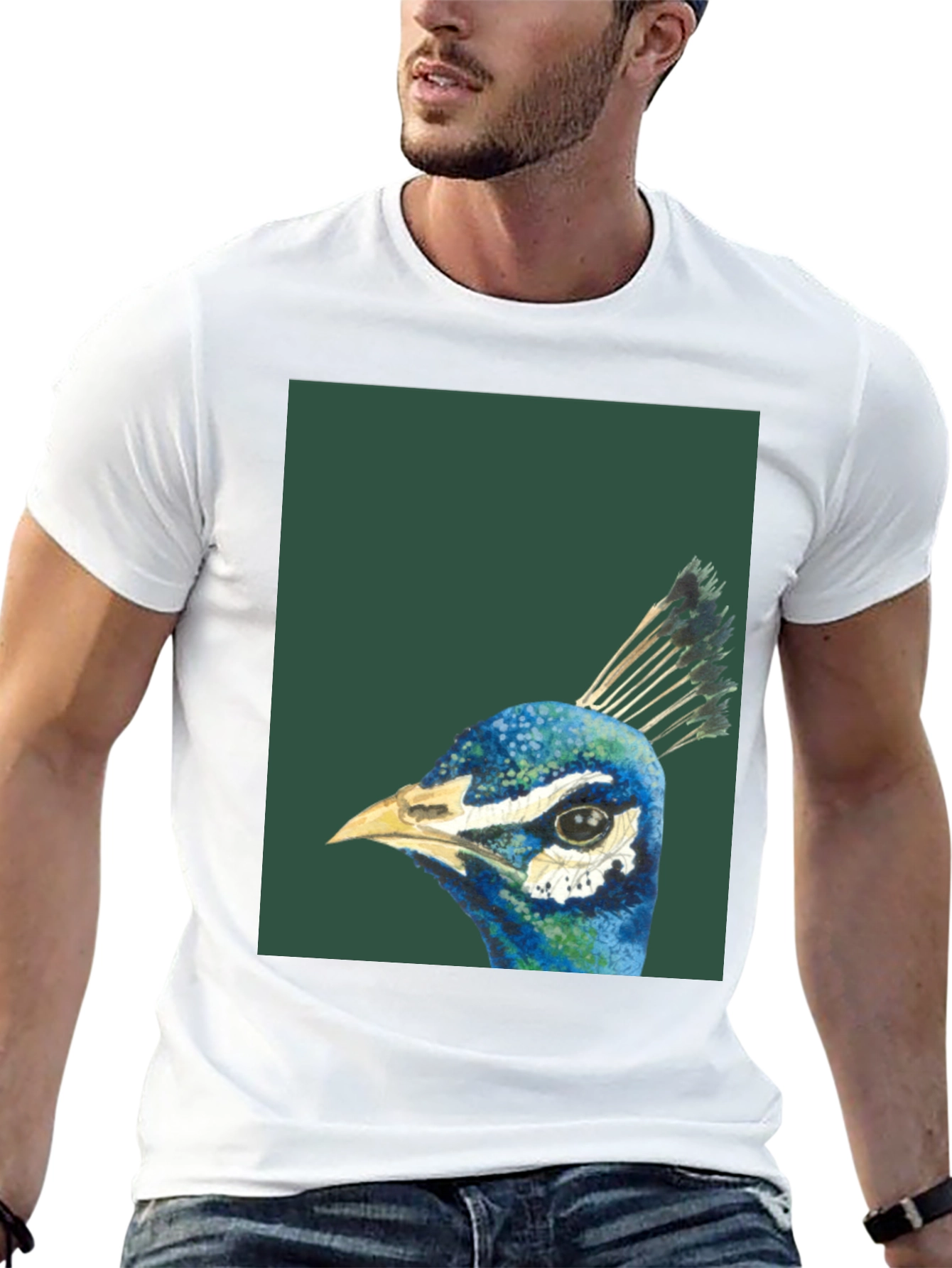 Peacock Head Graphic Tee - Stylish Black T-Shirt