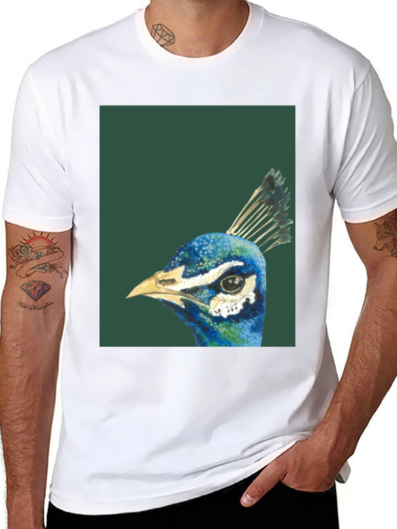 Peacock Head Graphic Tee - Stylish Black T-Shirt