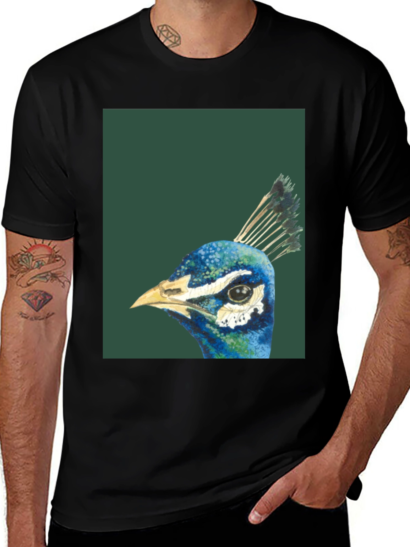 Peacock Head Graphic Tee - Stylish Black T-Shirt