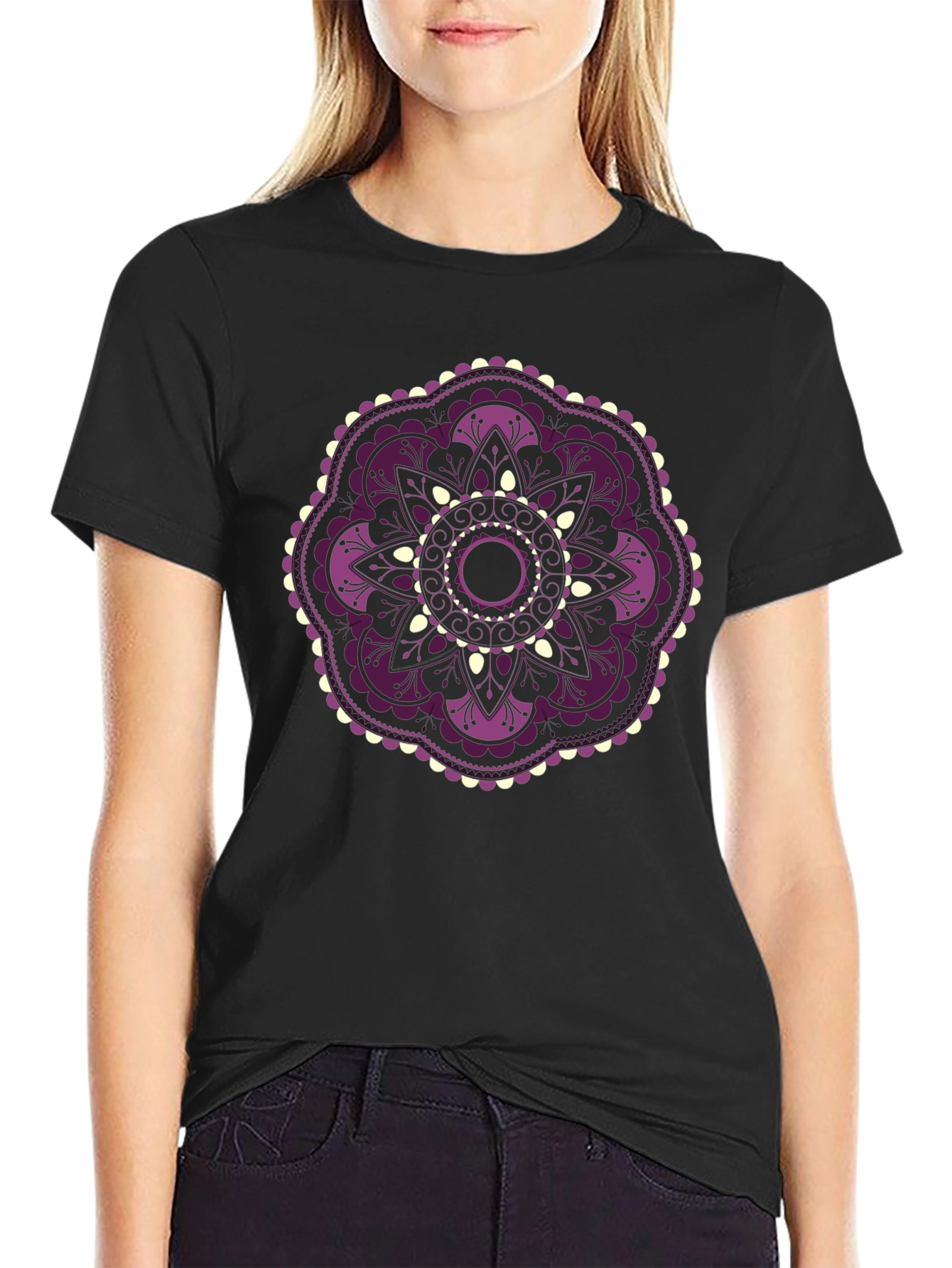 Floral Mandala Graphic Black T-Shirt
