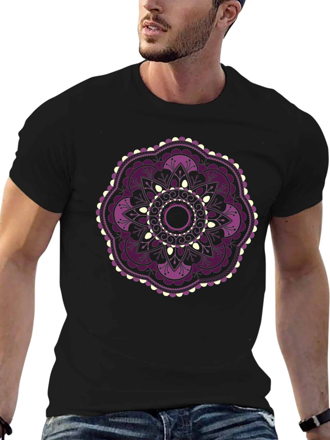 Floral Mandala Graphic Black T-Shirt