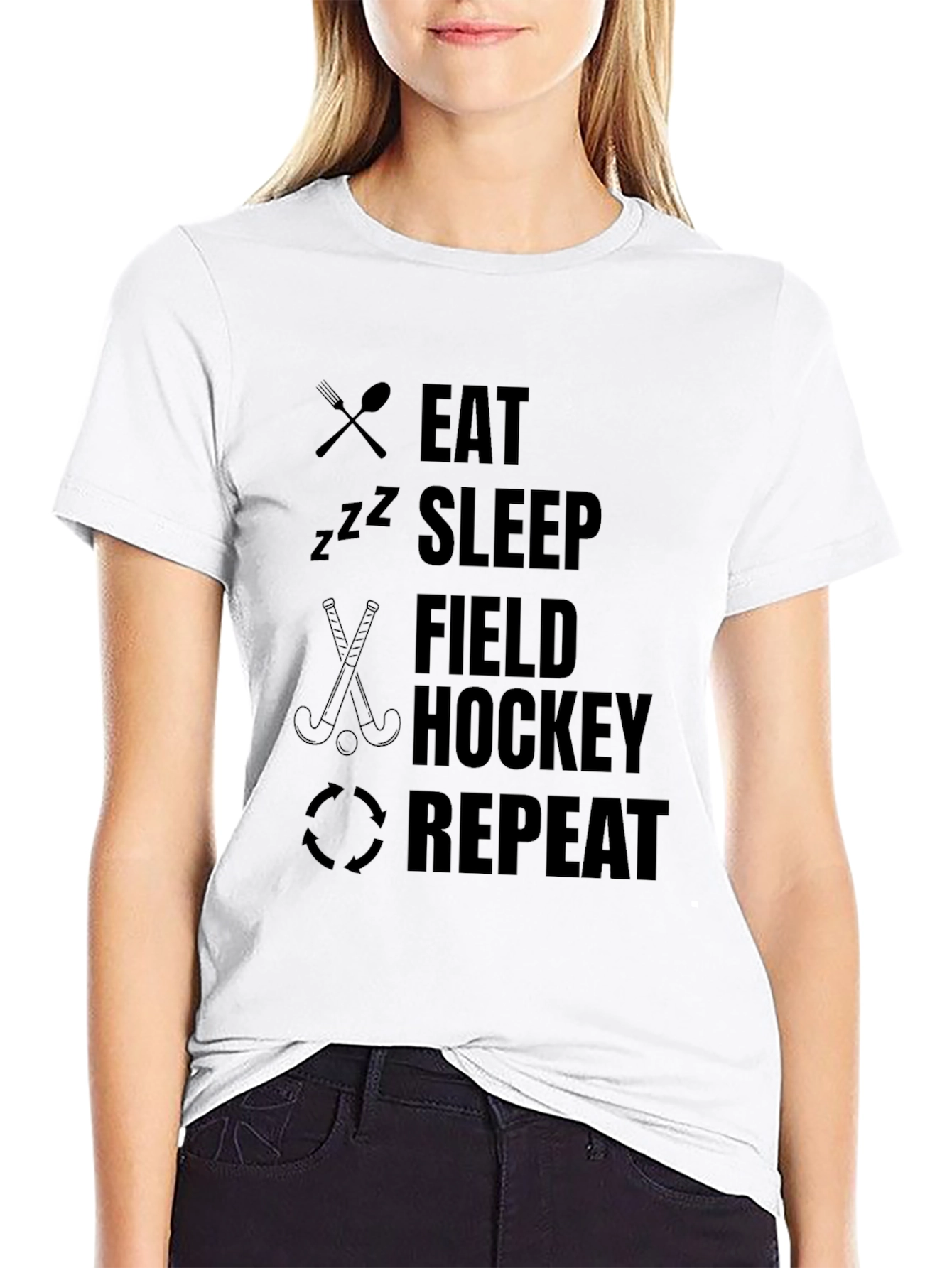 Eat Sleep Field Hockey Repeat Black T-Shirt