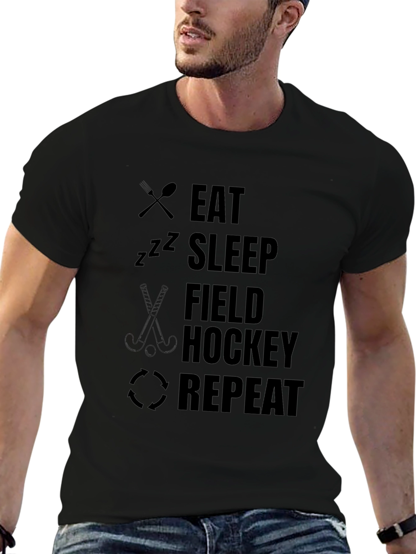 Eat Sleep Field Hockey Repeat Black T-Shirt