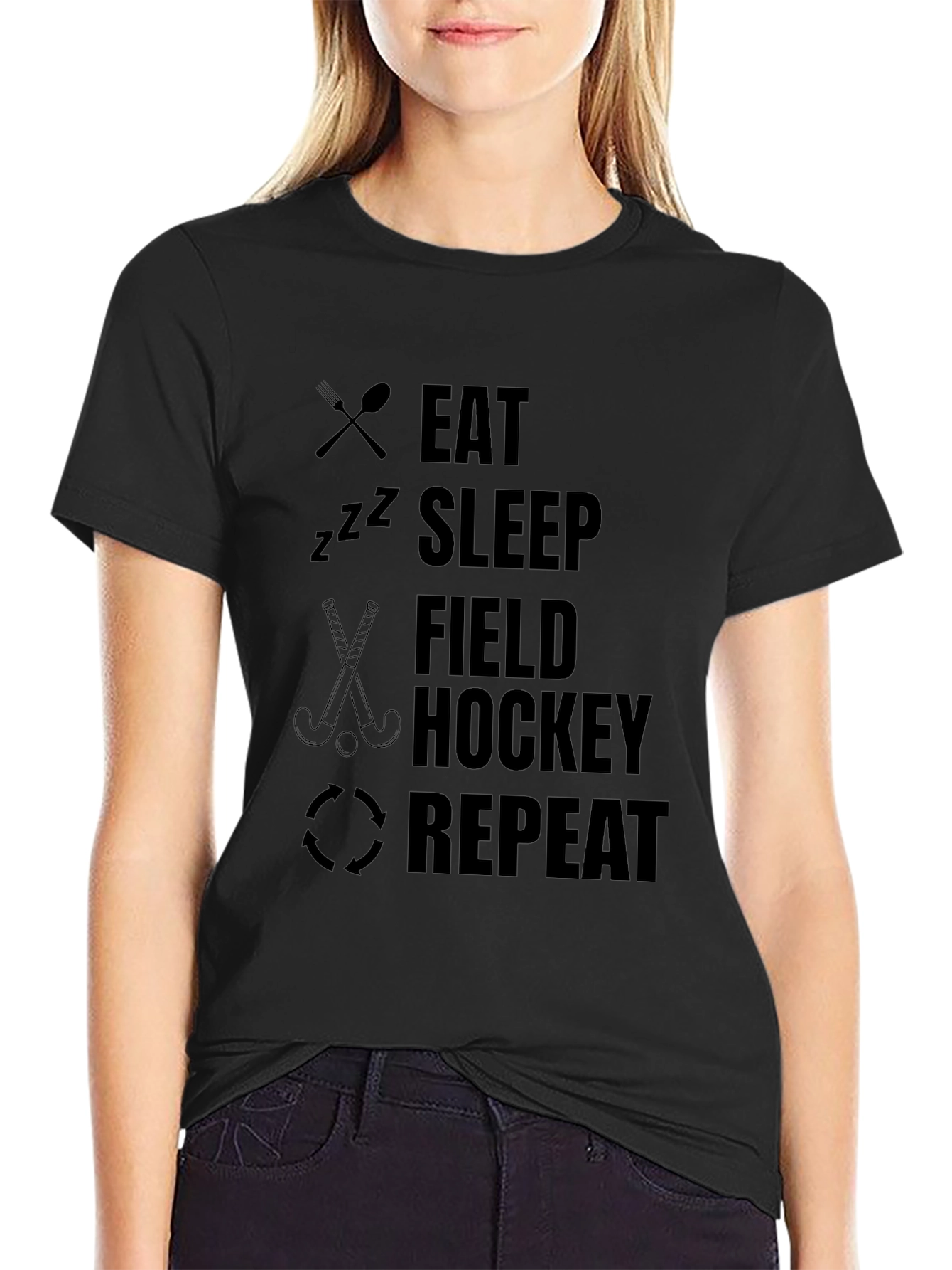 Eat Sleep Field Hockey Repeat Black T-Shirt