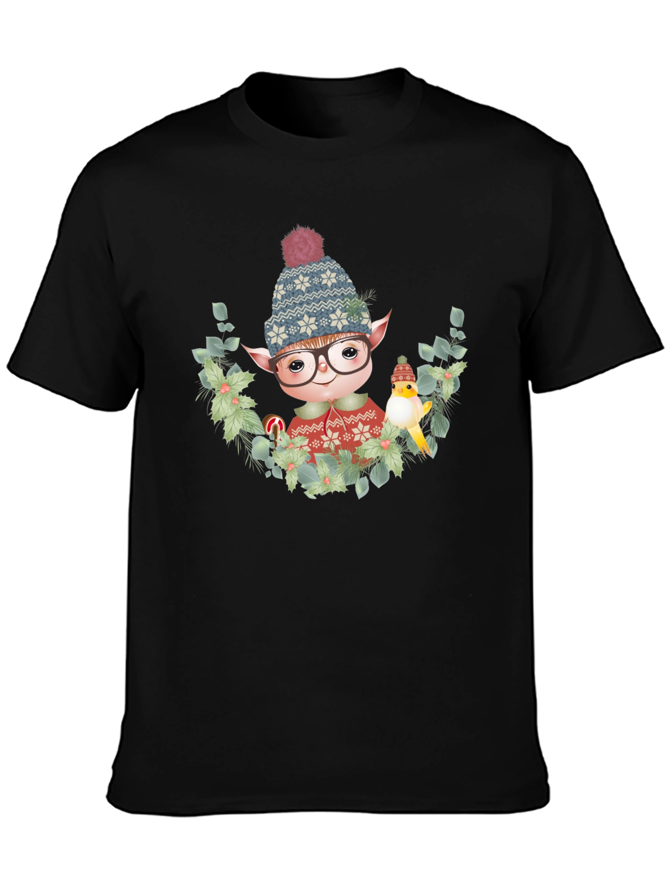 Festive Elf Graphic T-Shirt - Holiday Cheer