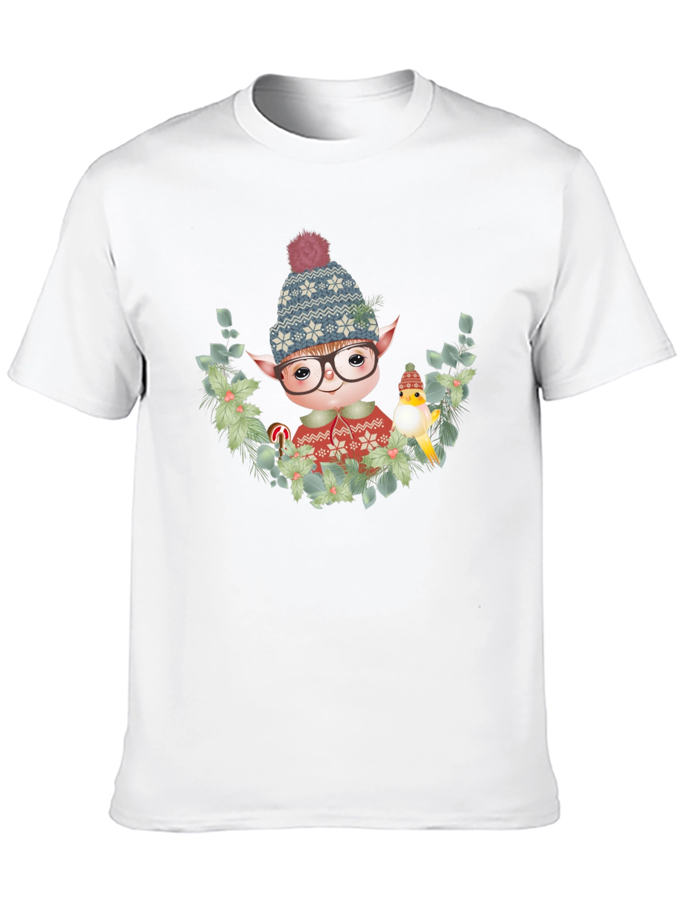 Festive Elf Graphic T-Shirt - Holiday Cheer