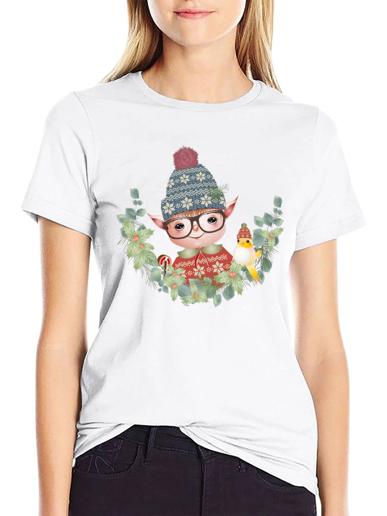 Festive Elf Graphic T-Shirt - Holiday Cheer