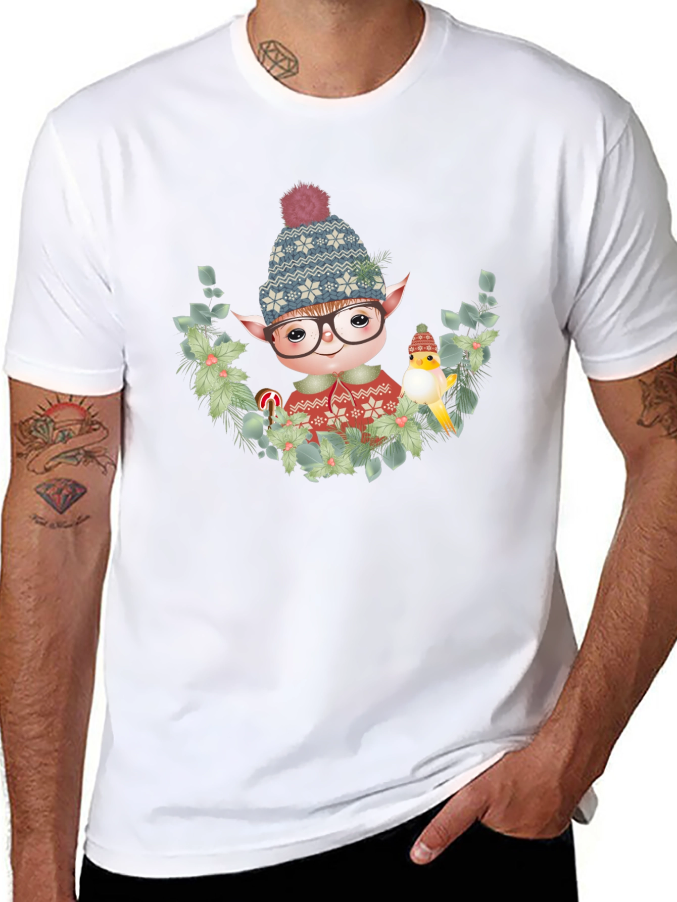 Festive Elf Graphic T-Shirt - Holiday Cheer