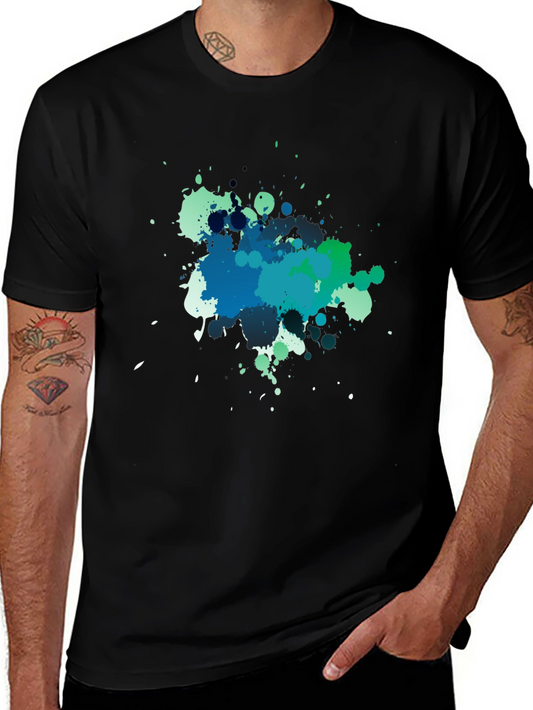 Mens Black T-Shirt with Colorful Splatter Design