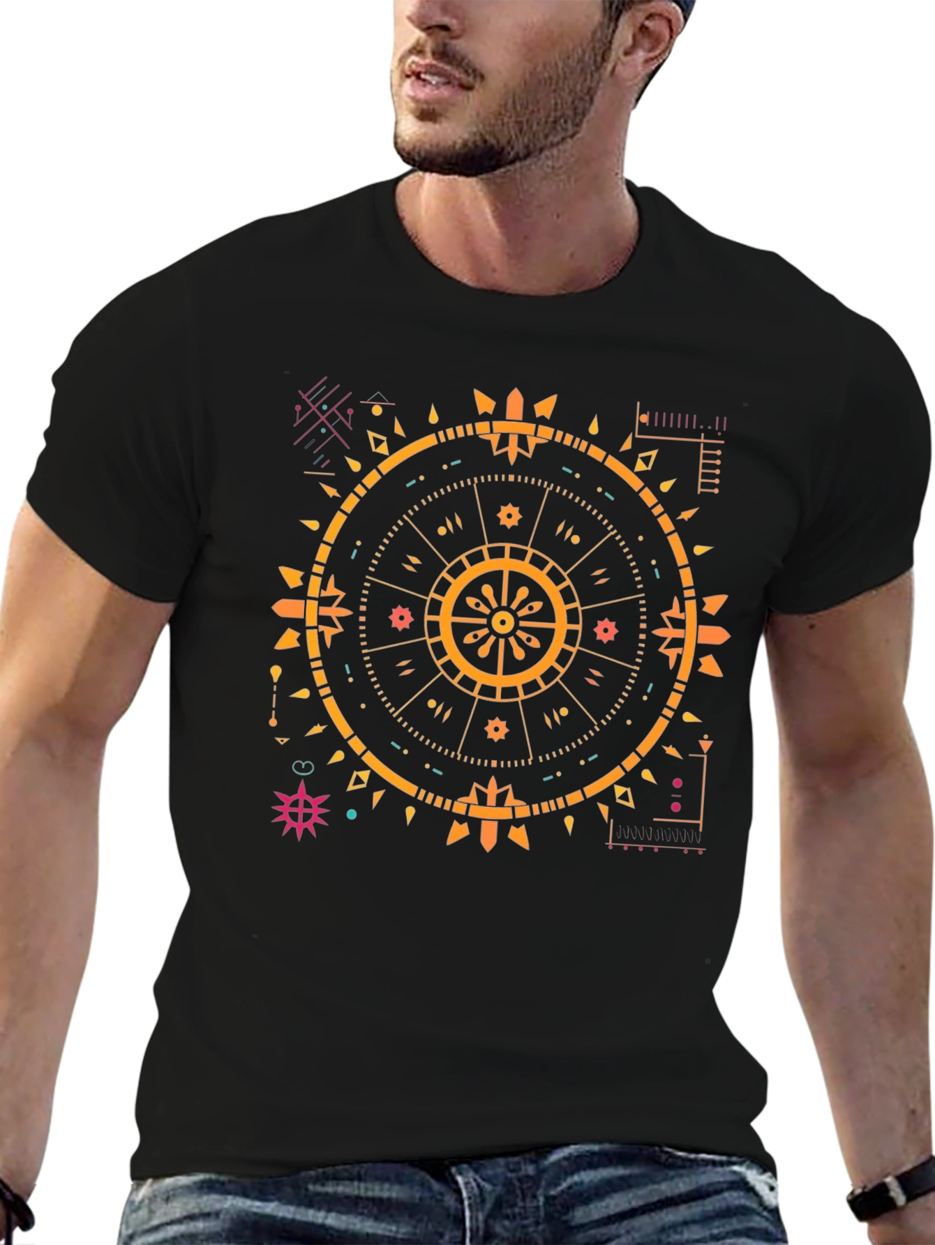 Geometric Print Black T-Shirt
