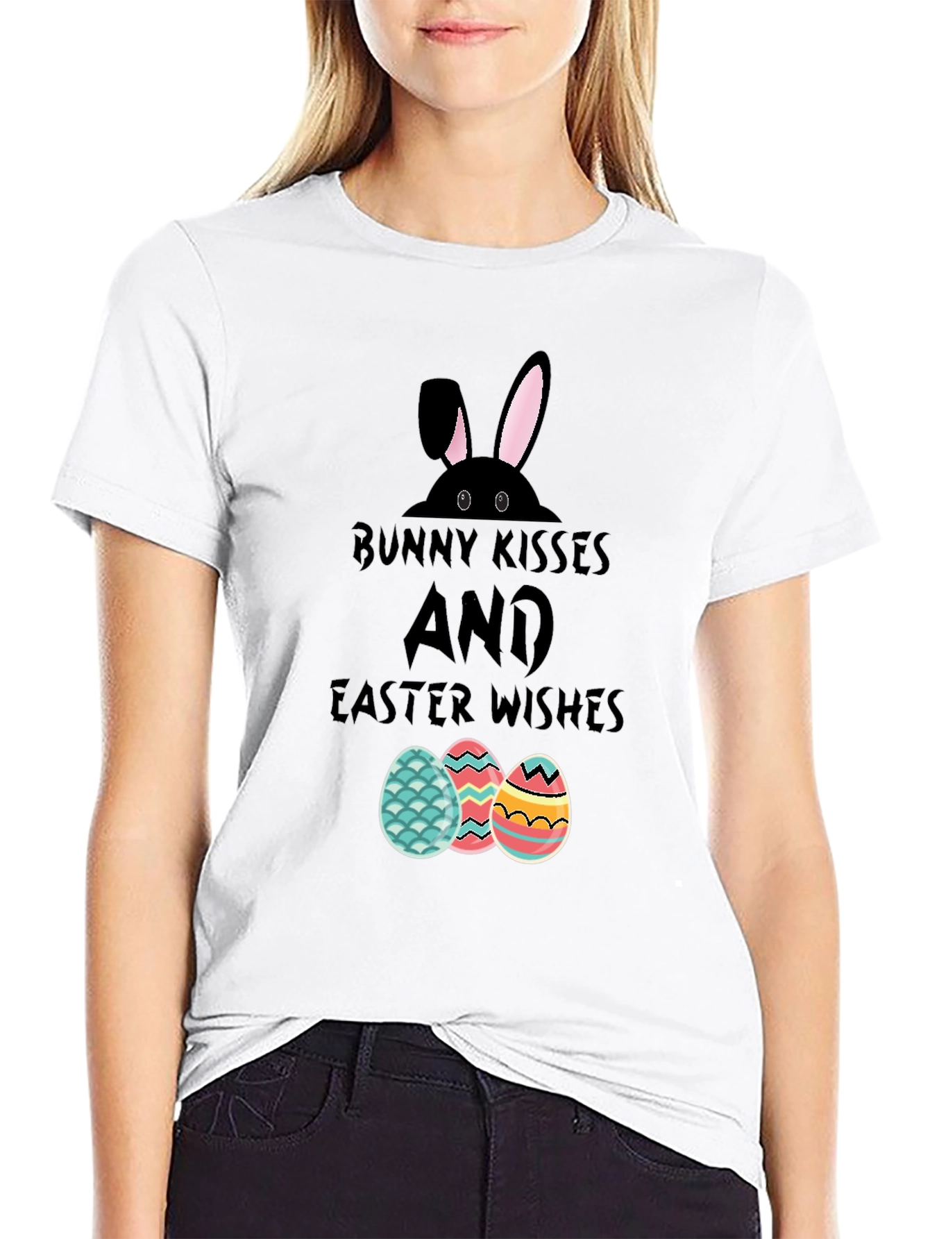 Bunny Kisses Easter Wishes Graphic T-Shirt