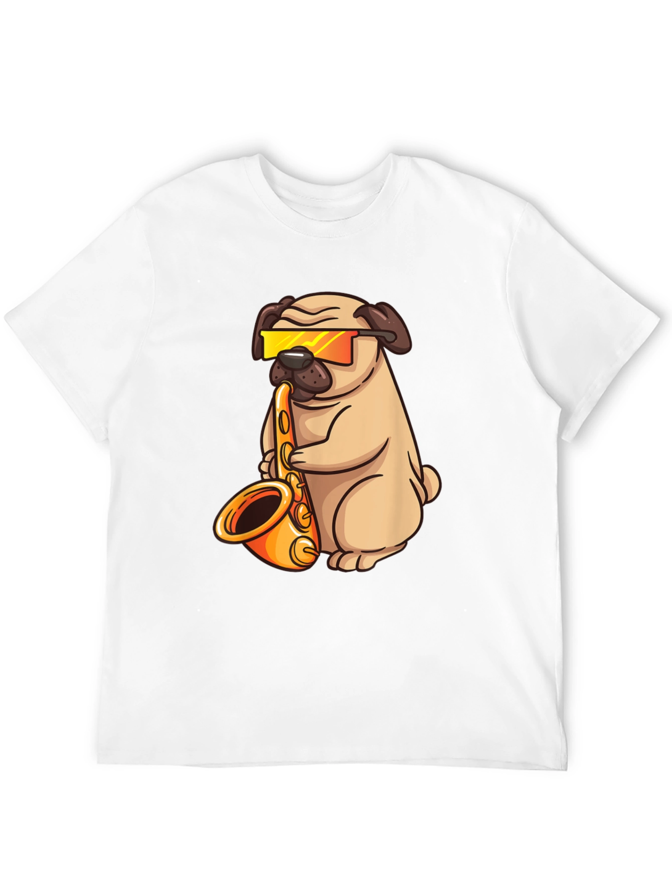 Saxophone Pug T-Shirt - Cool Dog Graphic Tee